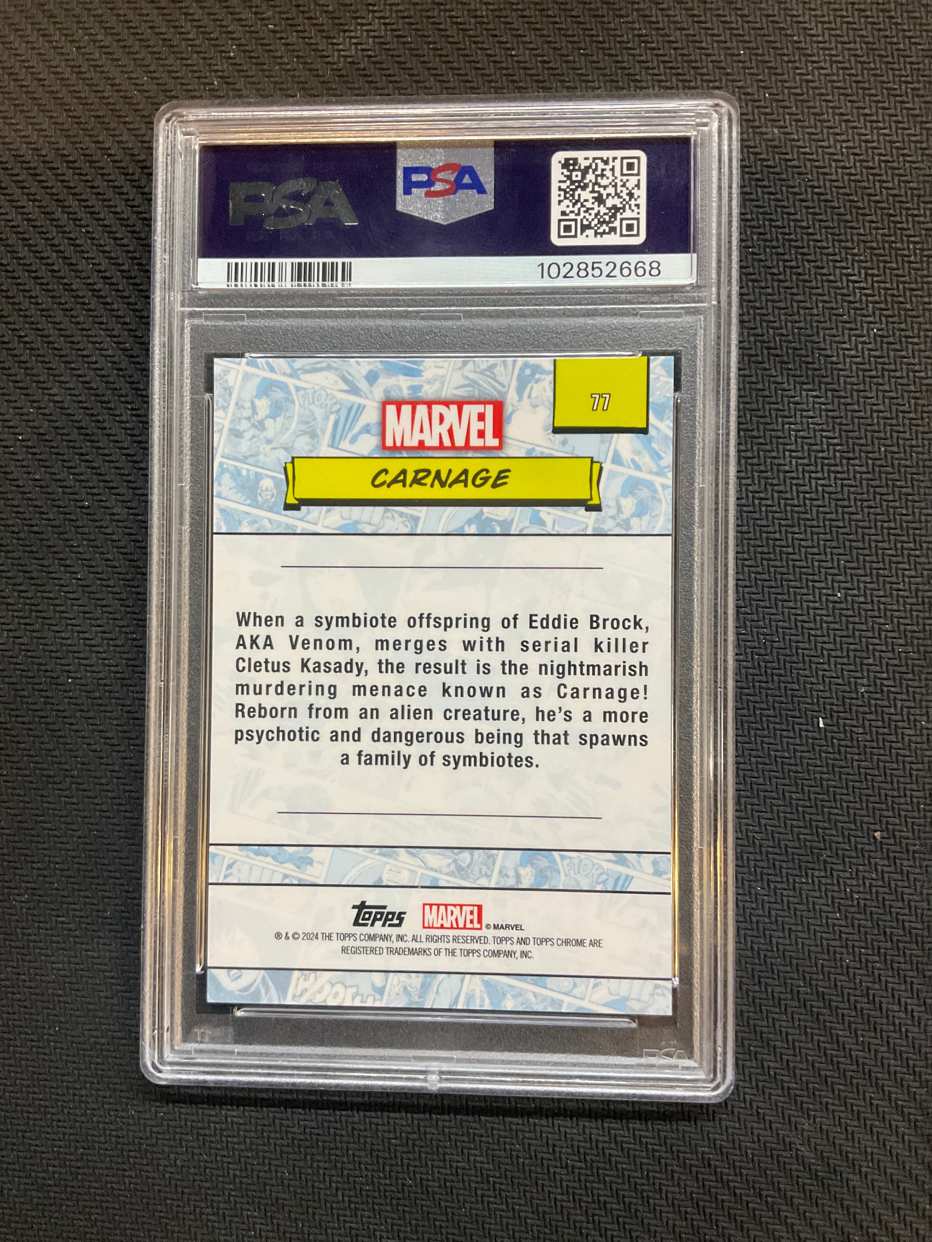 2024 Topps Chorme Marvel Sapphire Carnage Red /5 #77 PSA 9