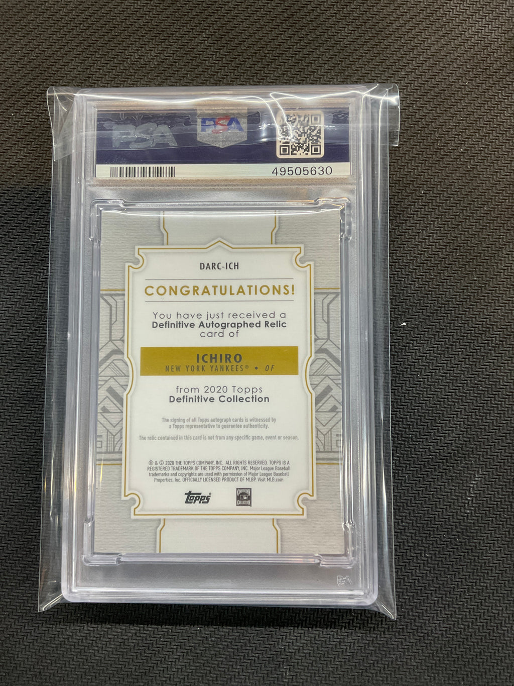 2020 Topps Definitive Ichiro Suzuki Patch Auto Green /10 PSA 8 10