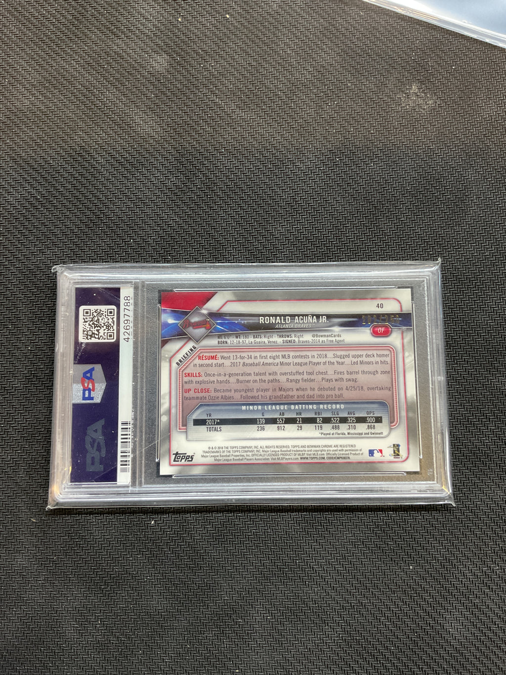 2018 Bowman Chrome Ronald Acuna Jr. Rookie Purple Refractor /250 Braves