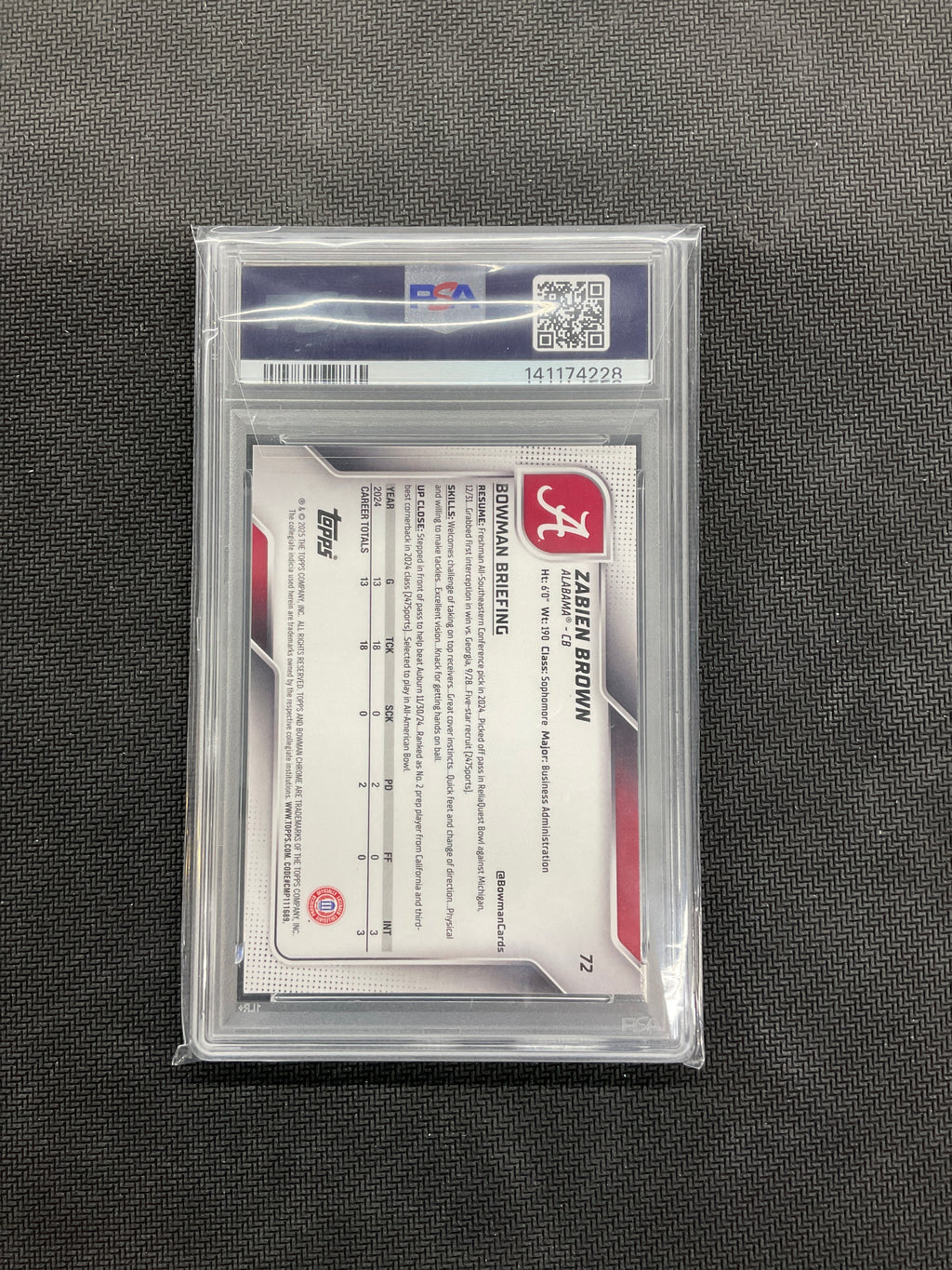 2025 Bowman U Chrome Zabien Brown Green Mini /99 PSA 10 Alabama