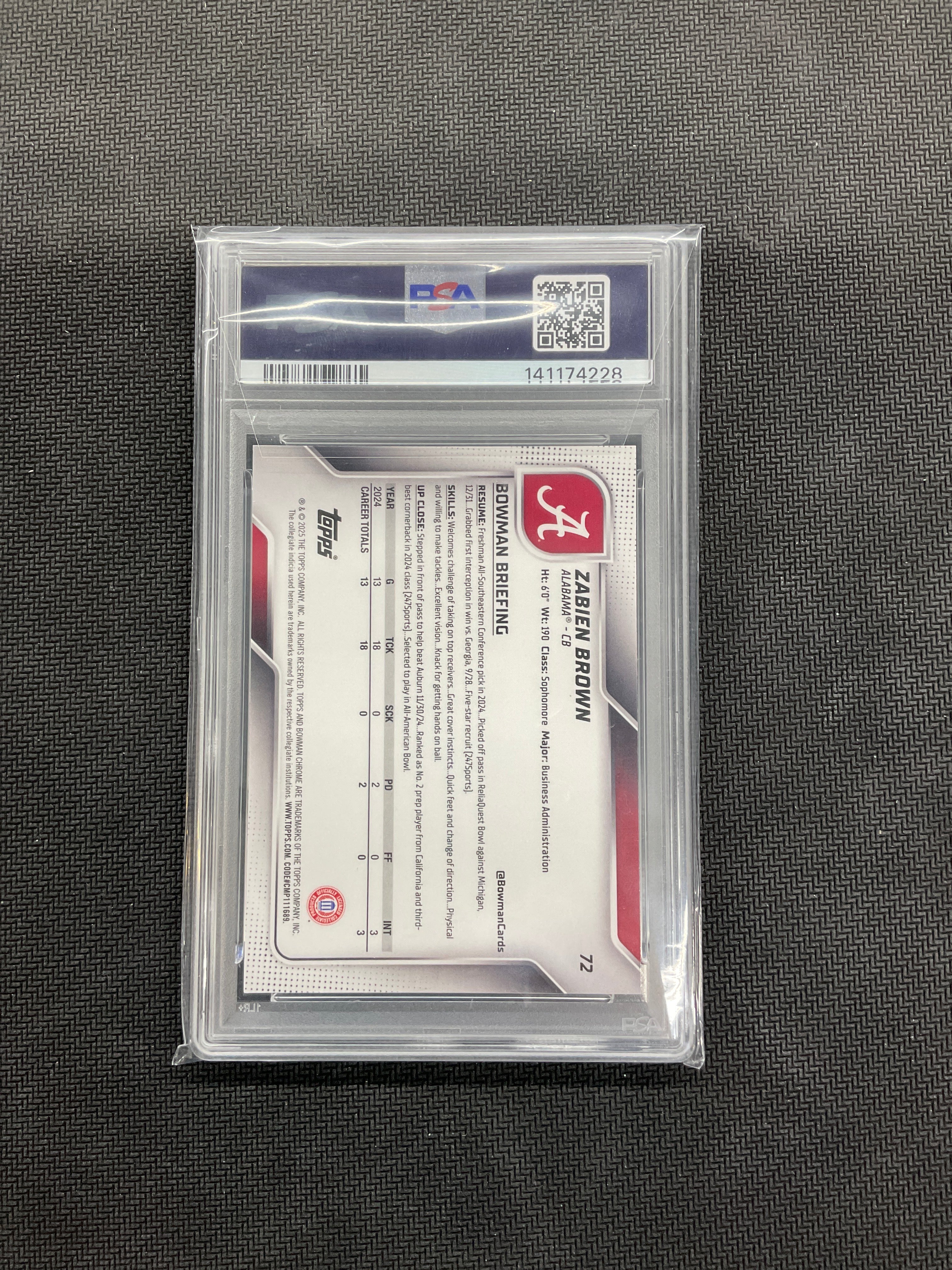 2025 Bowman U Chrome Zabien Brown Green Mini /99 PSA 10 Alabama