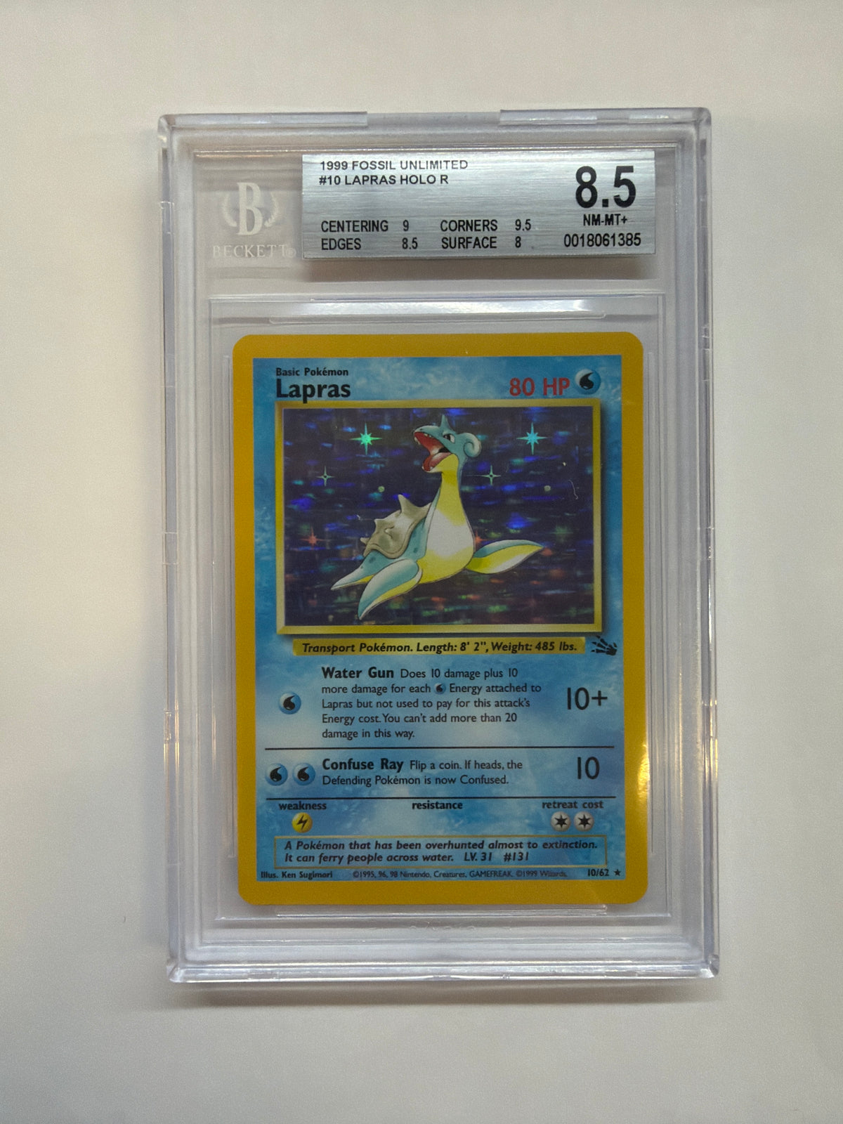 1999 Pokemon Fossil Lapras Holo 10 BGS 8.5