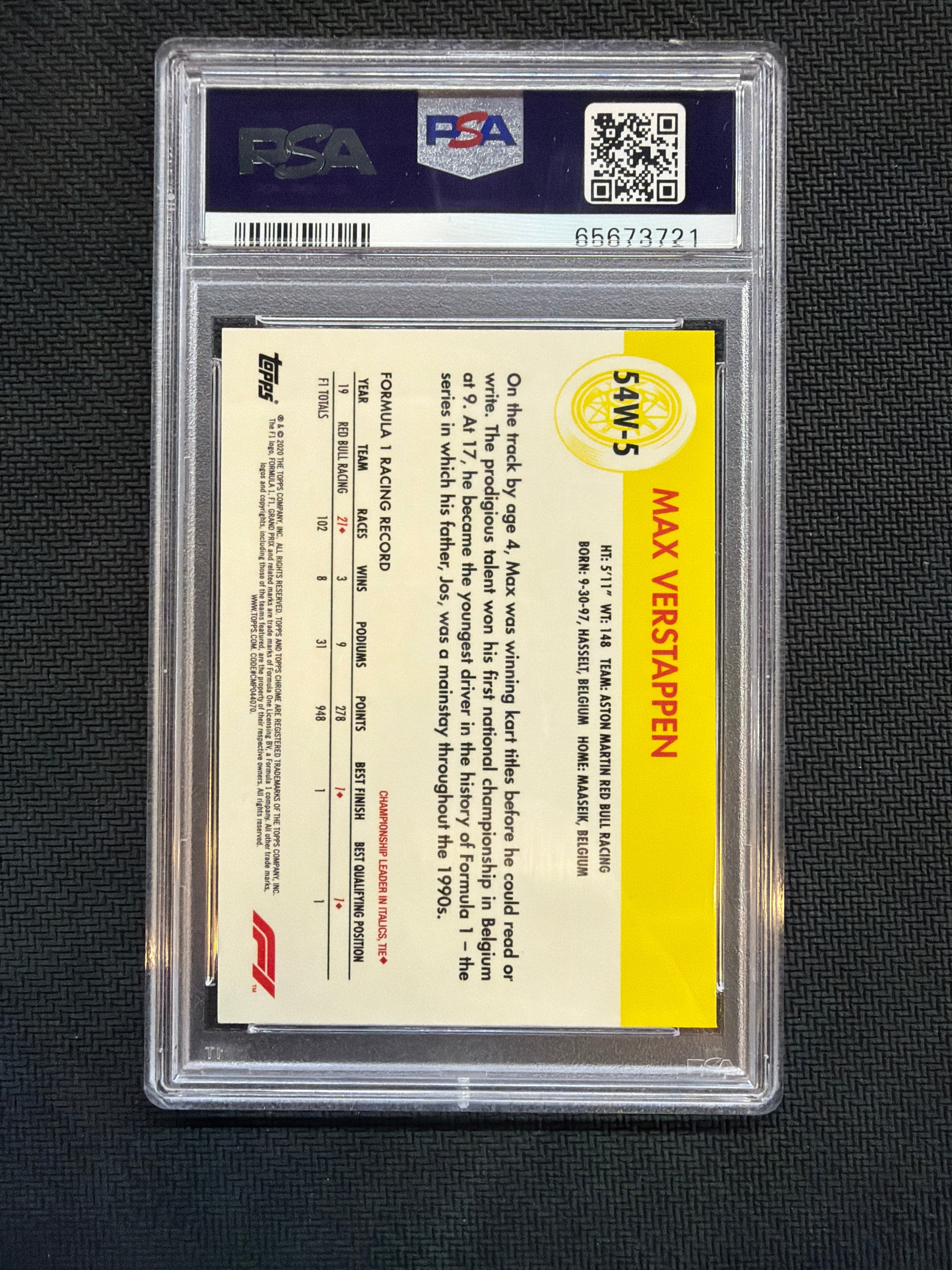 2020 Topps Chrome F1 Max Verstappen 54 World On Wheels Refractor #5 PSA 10 Rookie