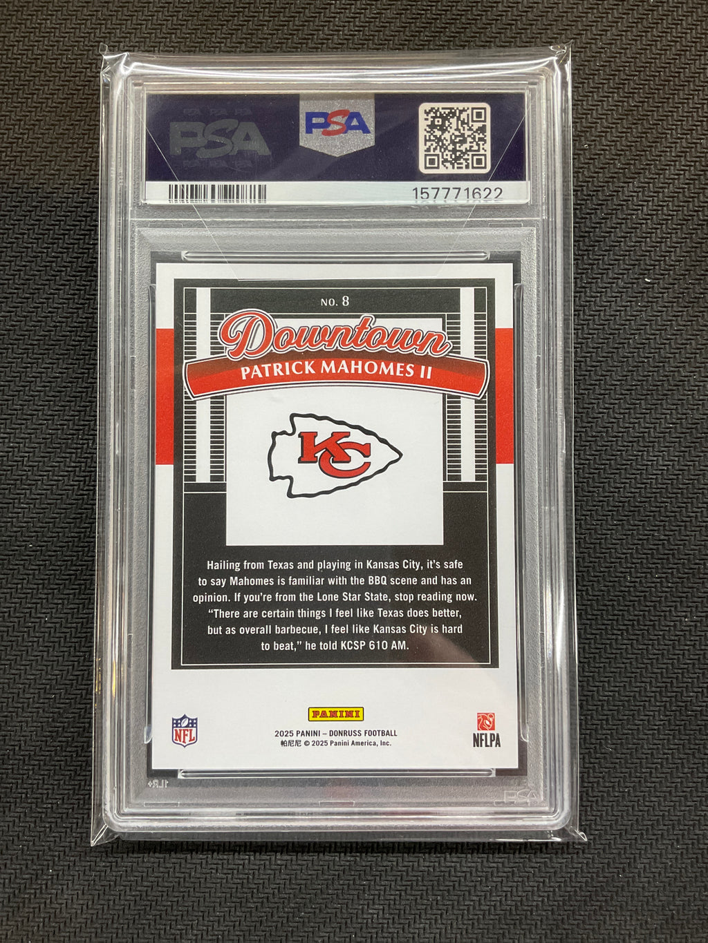 2025 Donruss Patrick Mahomes II Downtown! #8 PSA 10 1622 Cheifs