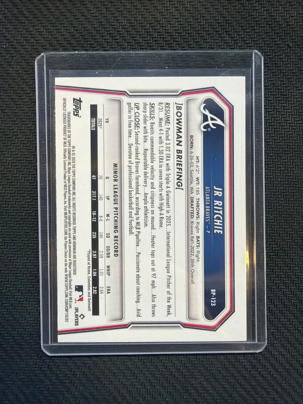 2026 Bowman JR Ritchie Sky Blue /499 Braves