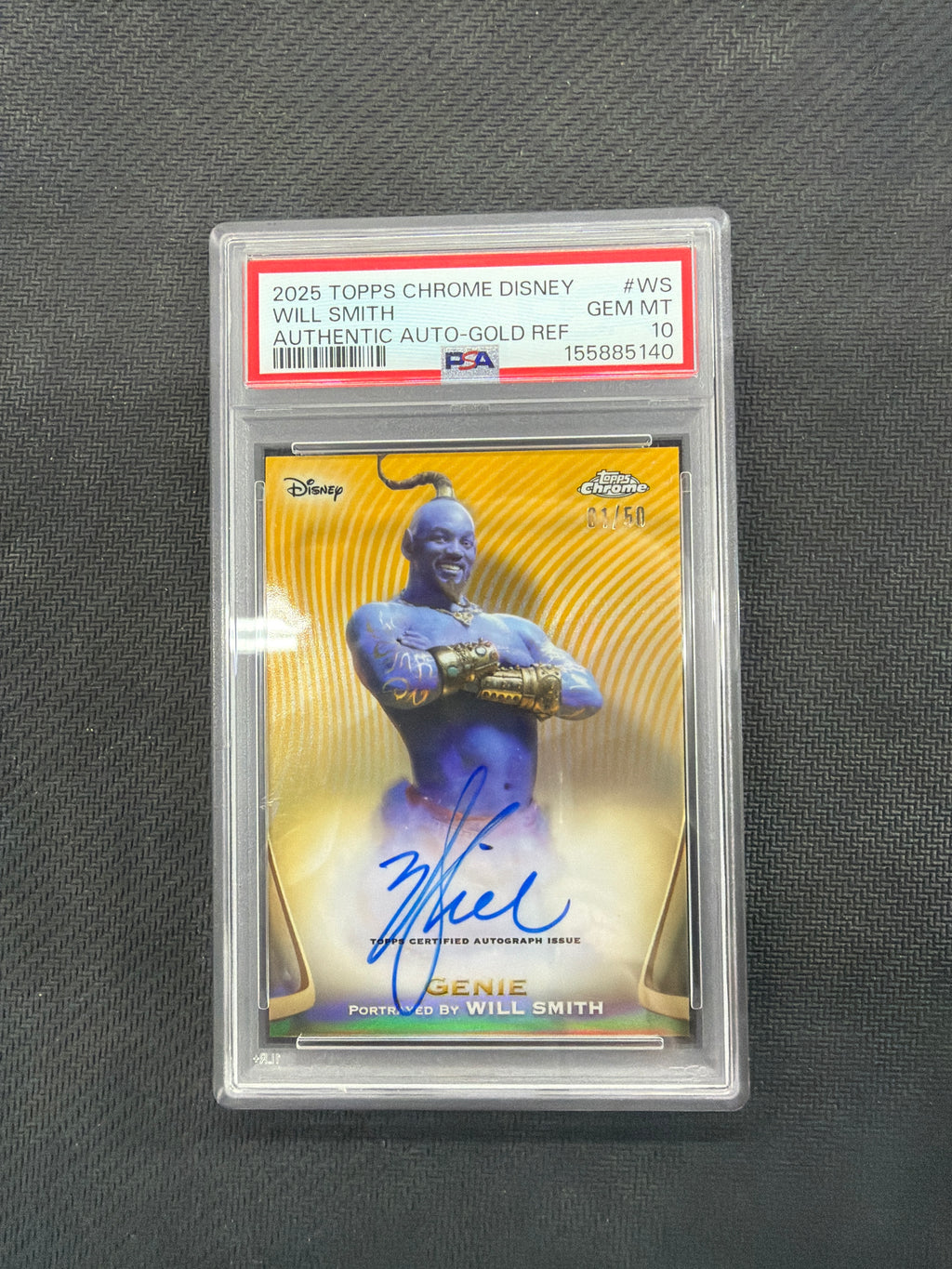 2025 Topps Chrome Disney Genie Will Smith Auto Gold /50 PSA 10 Aladin