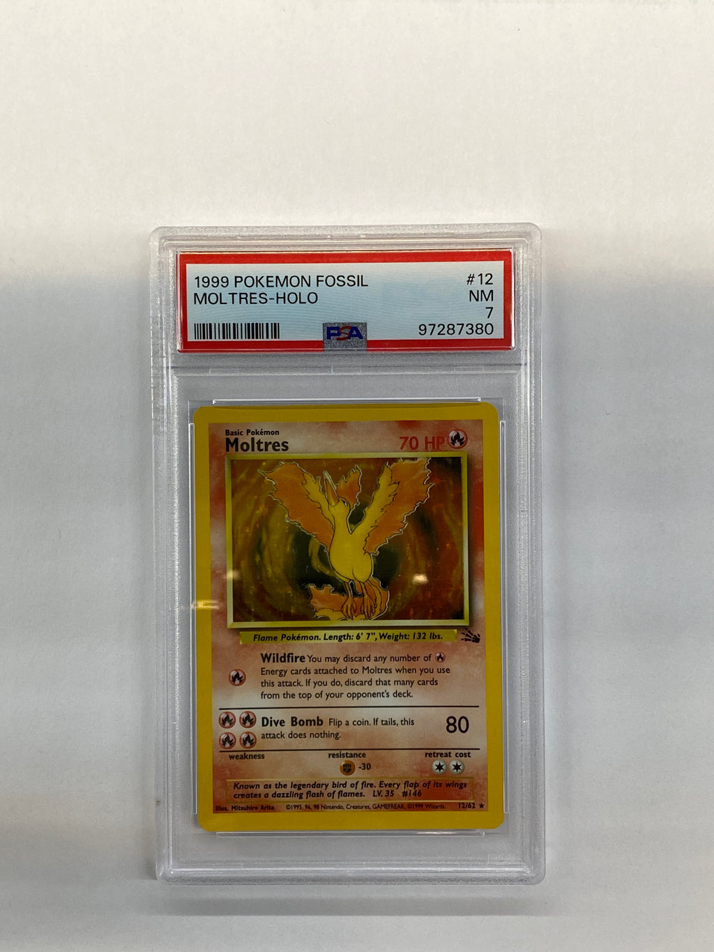 1999 Pokemon Fossil Moltres Holo 12 PSA 7