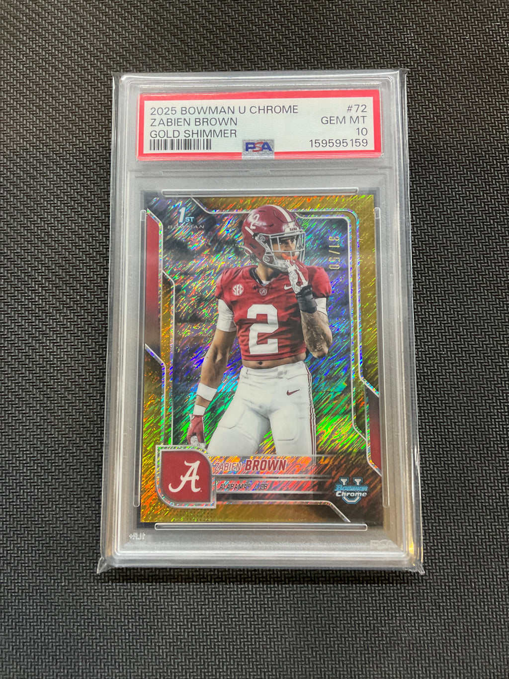 2025 Bowman U Chrome Zabien Brown Gold Shimmer /50 PSA 10 Alabama
