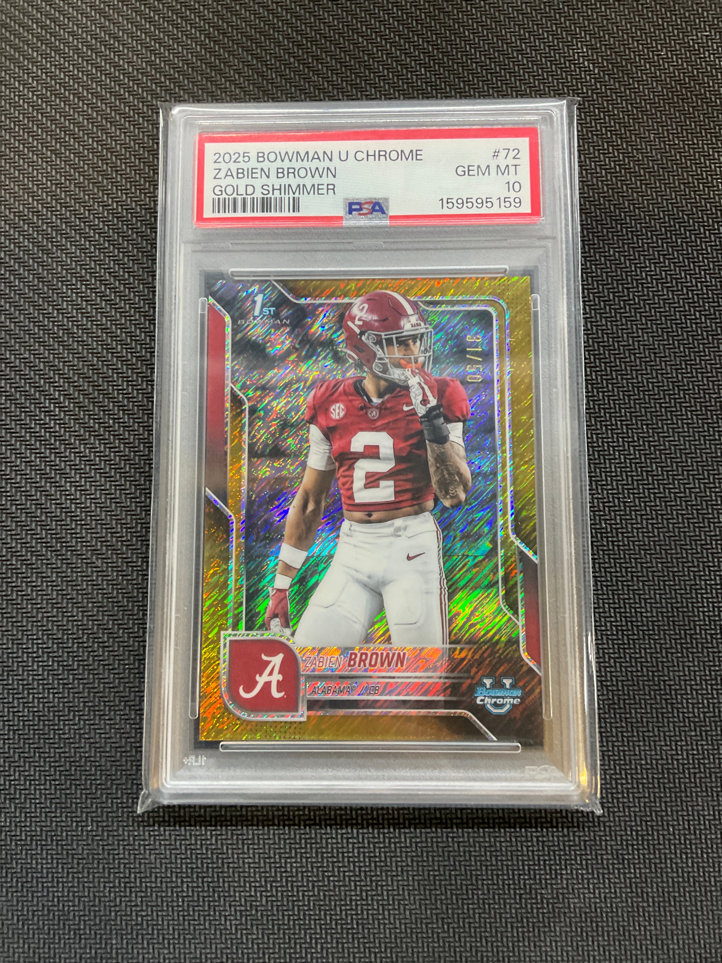 2025 Bowman U Chrome Zabien Brown Gold Shimmer /50 PSA 10 Alabama