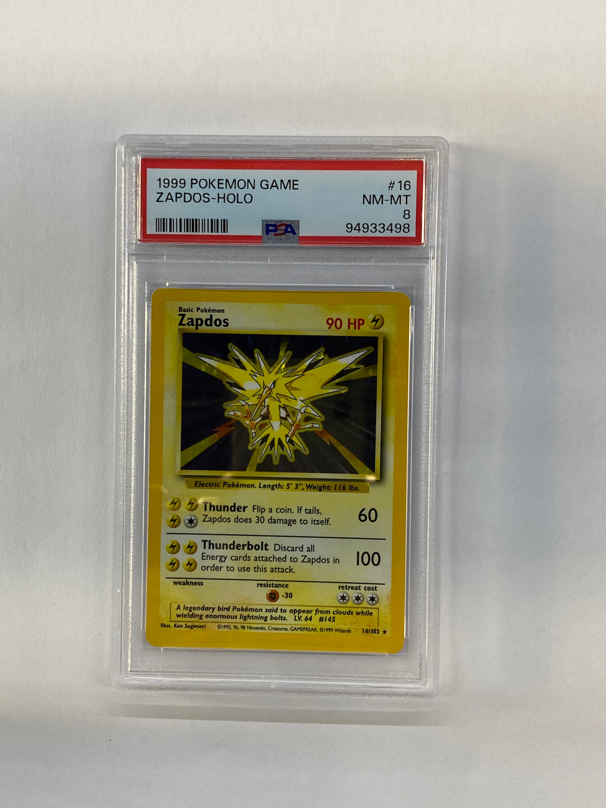 1999 Pokemon Base Zapdos  16 Holo PSA 8