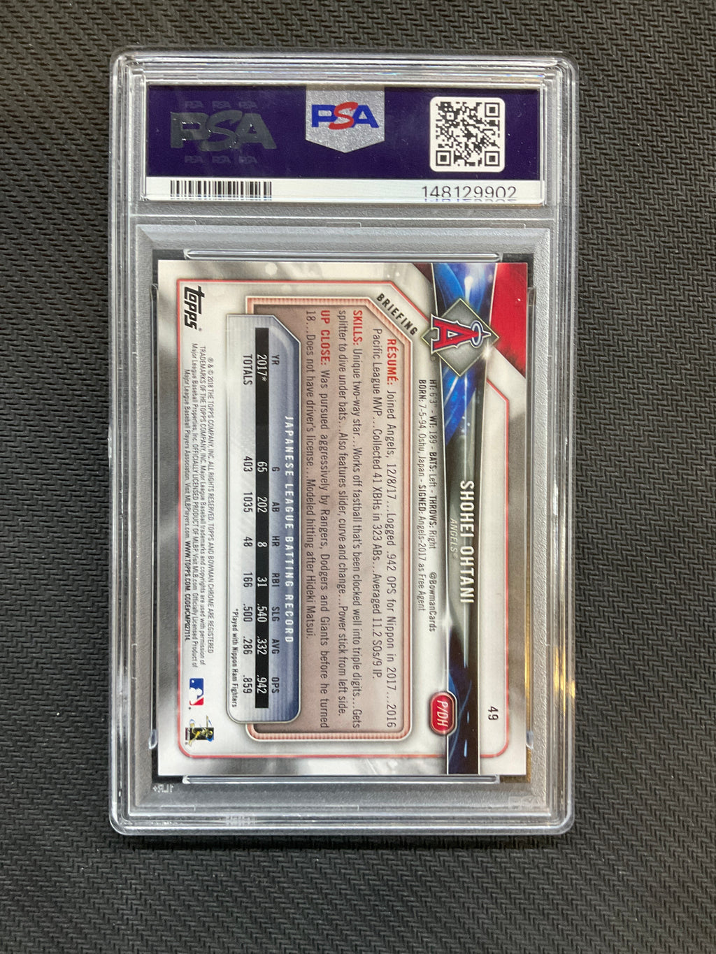2018 Bowman Shohei Ohtani #49 PSA 10 Angels Rookie 902