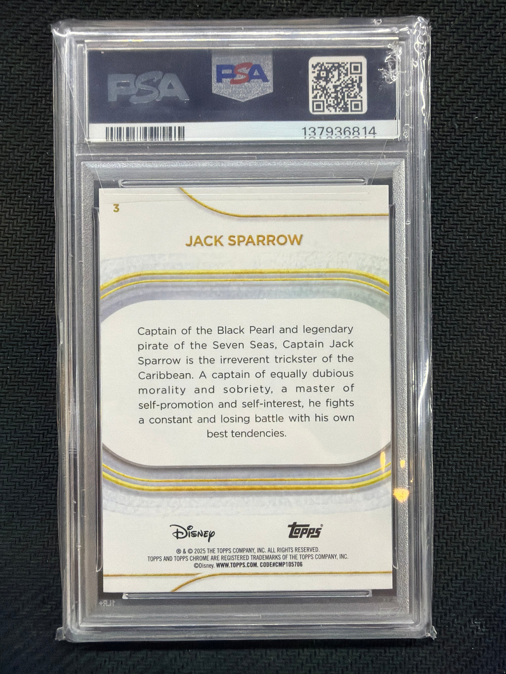 2025 Topps Chrome Disney Jack Sparrow Prism PSA 10 814
