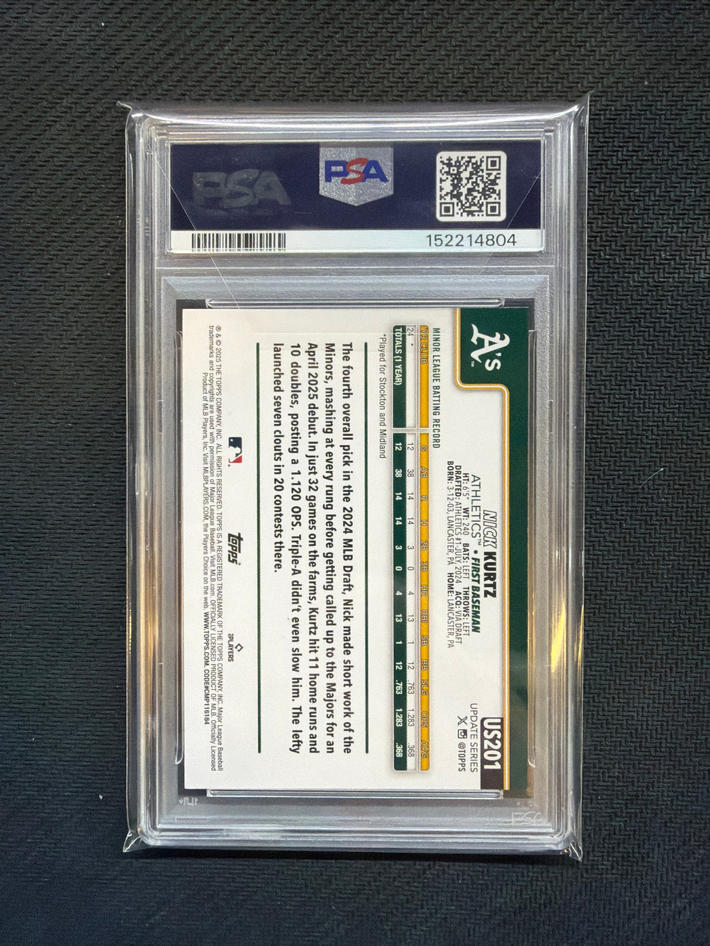2025 Topps Update Nick Kurtz PSA 9 Rookie
