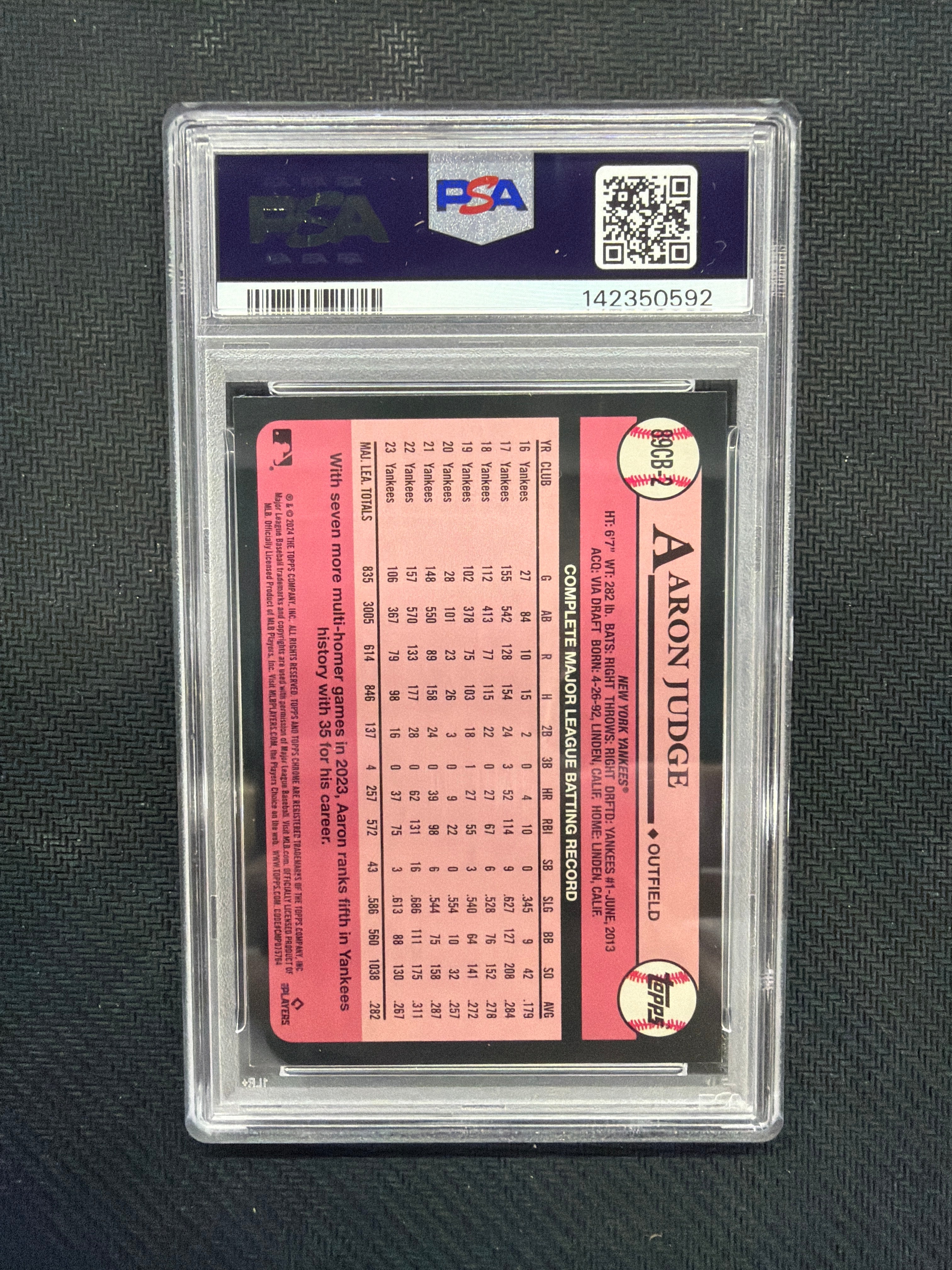 2024 Topps Chrome Aaron Judge 1989 Topps PSA 9 Yankees