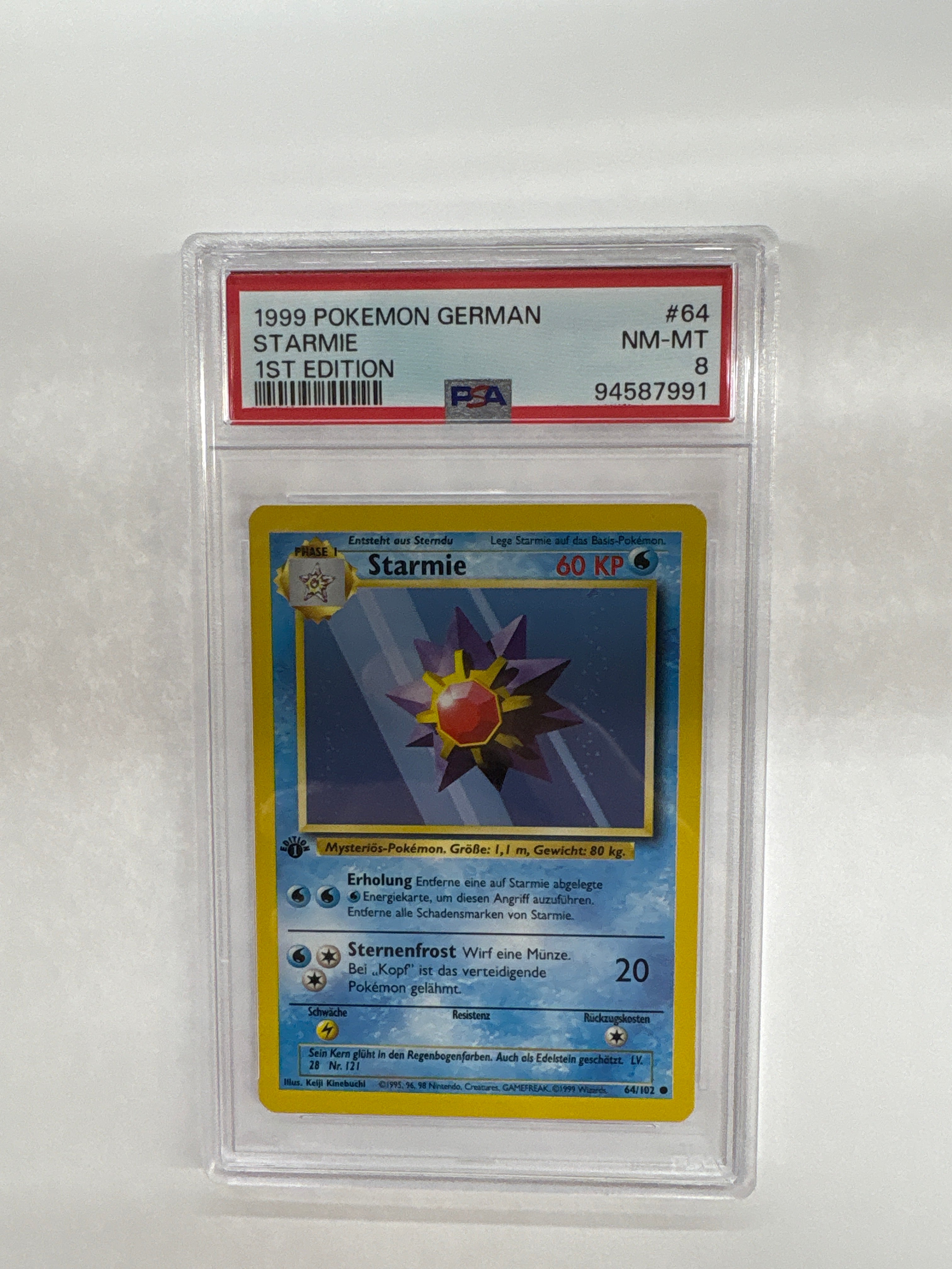 1999 German Pokemon 1st Edition Starmie 64 PSA 8