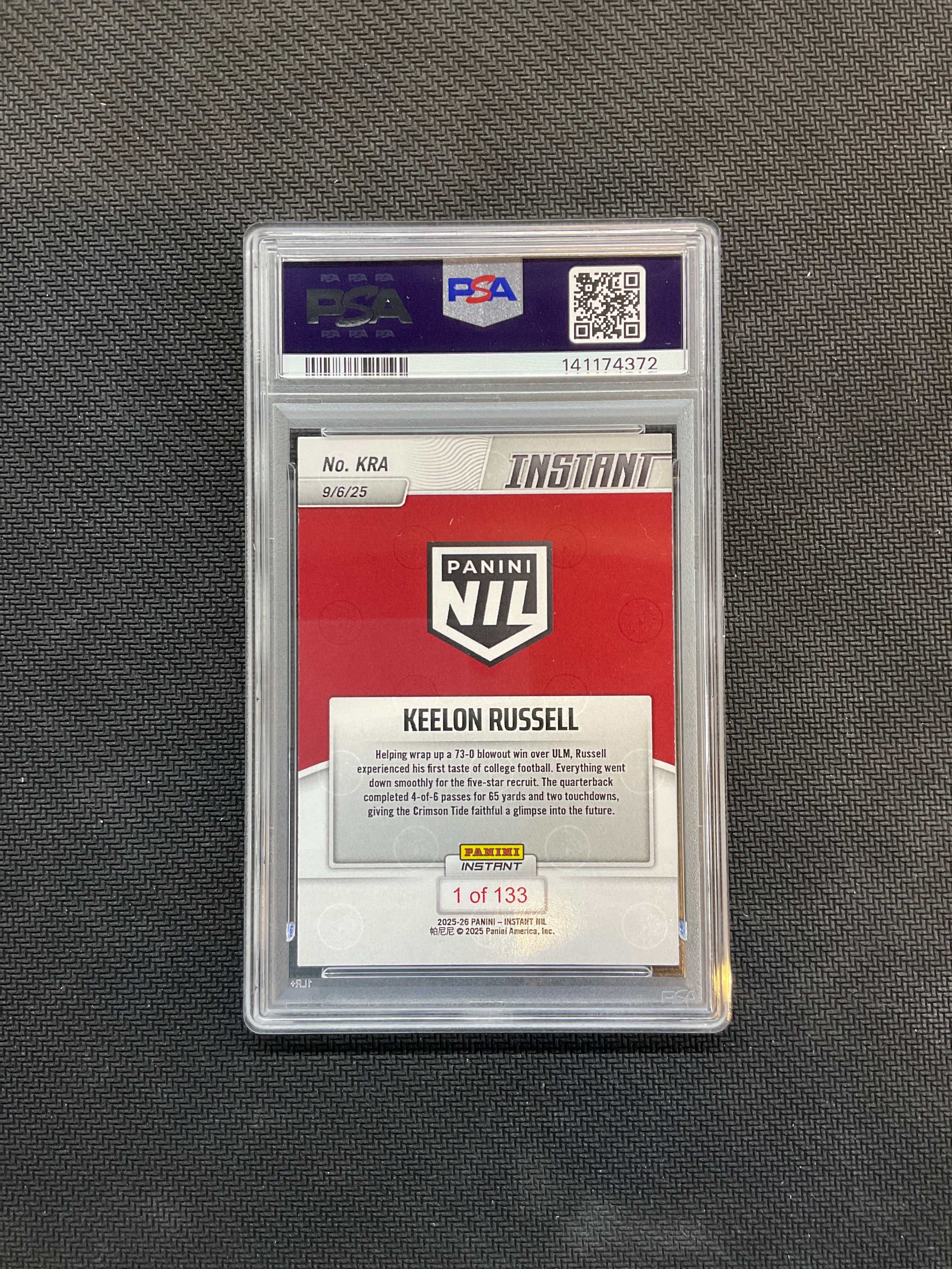 2025 Panini Instant NIL Keelon Russell Rookie PSA 10 Alabama 372