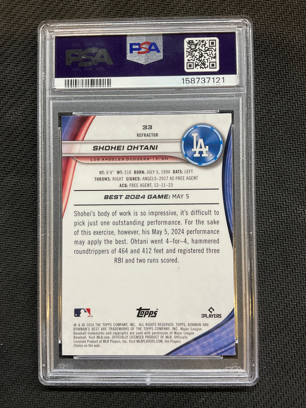 2024 Bowman's Best Shohei Ohtani Refractor PSA 10 Dodgers 121