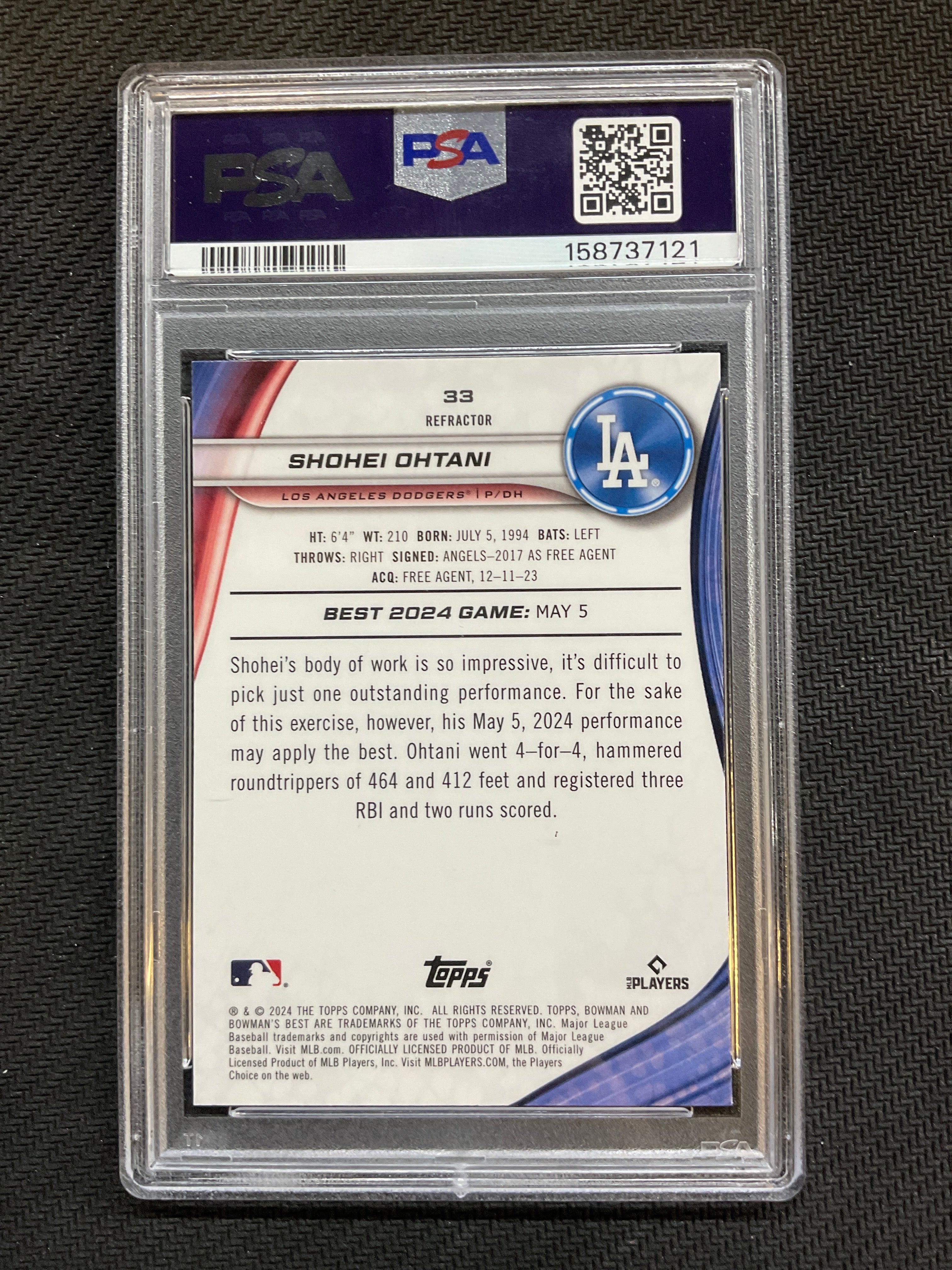 2024 Bowman's Best Shohei Ohtani Refractor PSA 10 Dodgers 121
