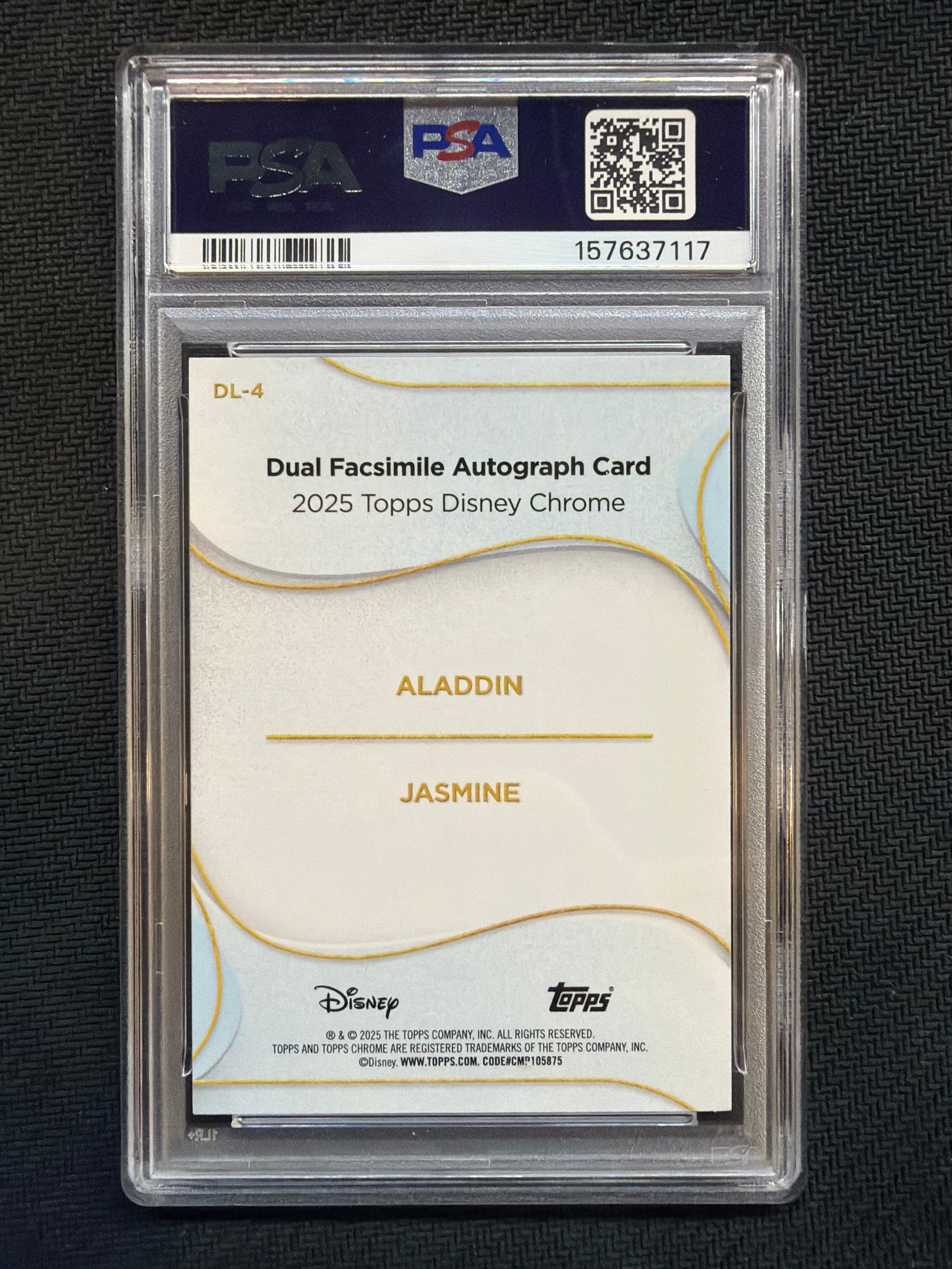 2025 Topps Chrome Disney Aladdin Jasmine Dual Facsimile Mickey R&B /28 PSA 9