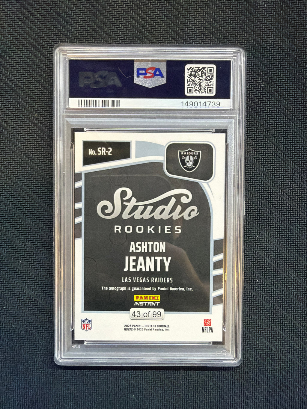 2025 Panini Instant Ashton Jeanty Rookie Auto PSA 10 Raiders /99 739