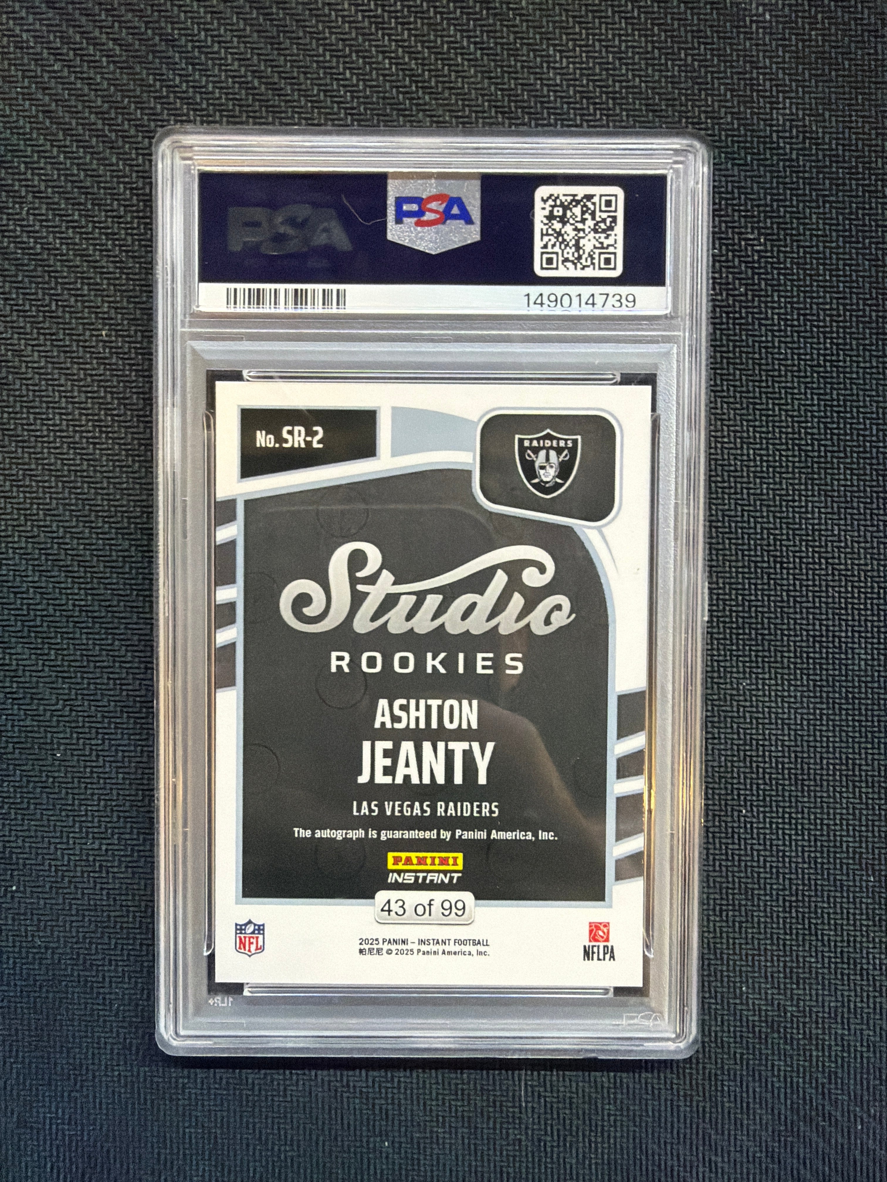 2025 Panini Instant Ashton Jeanty Rookie Auto PSA 10 Raiders /99 739