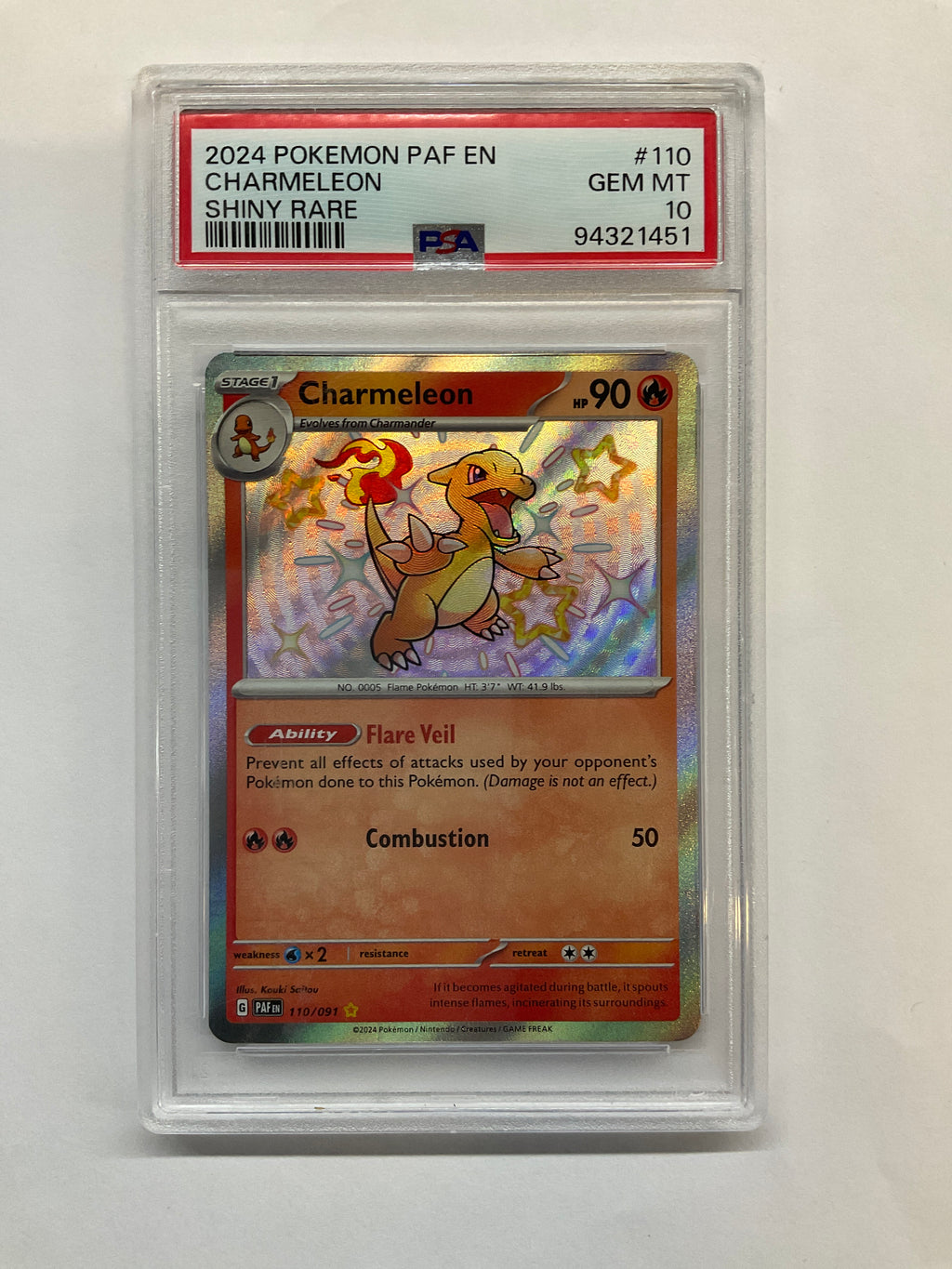 2024 Pokemon Paldean Fates Charmeleon 110 Shiny Rare PSA 10