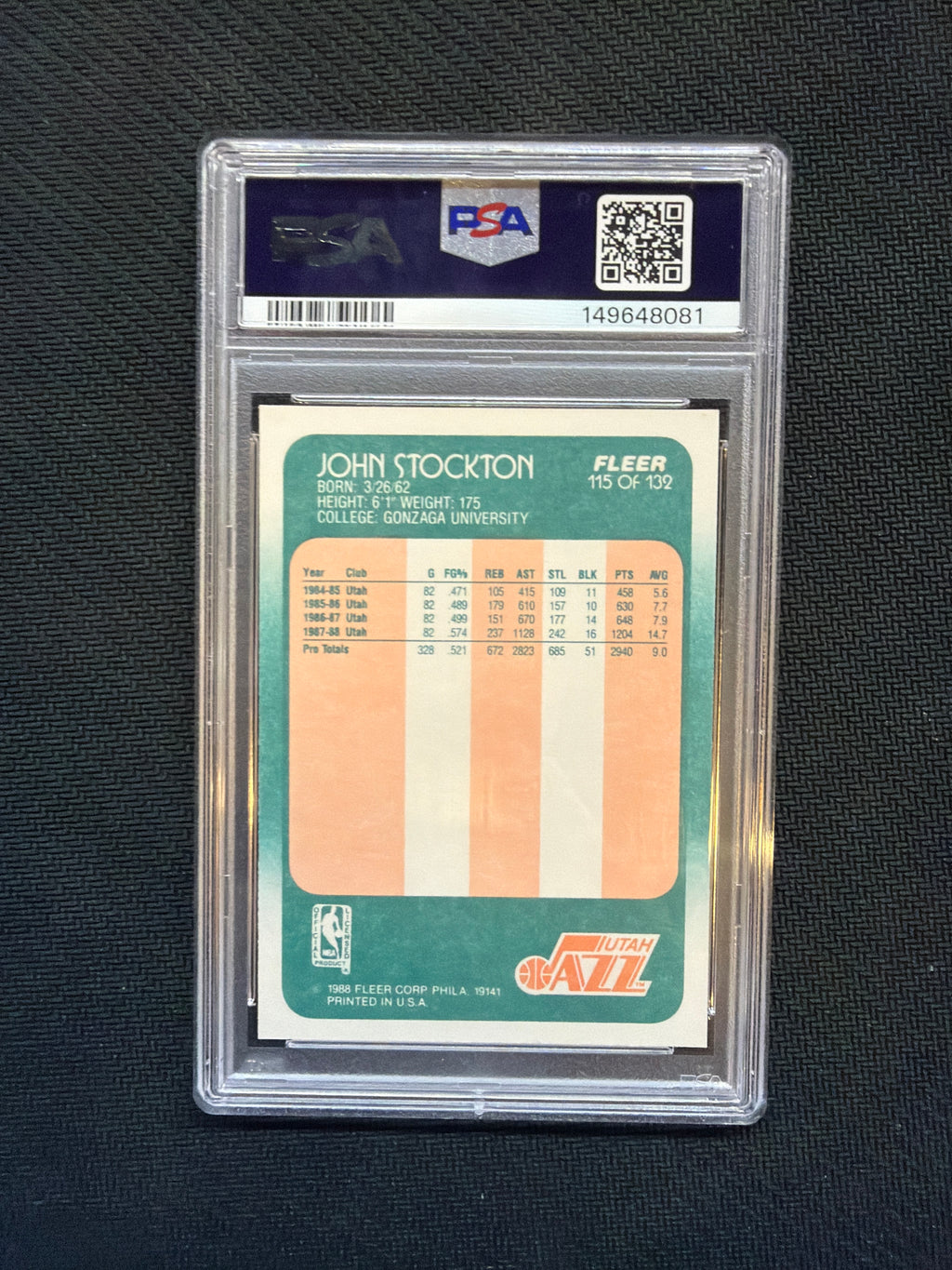 1988 Fleer John Stockton #115 Rookie PSA 9