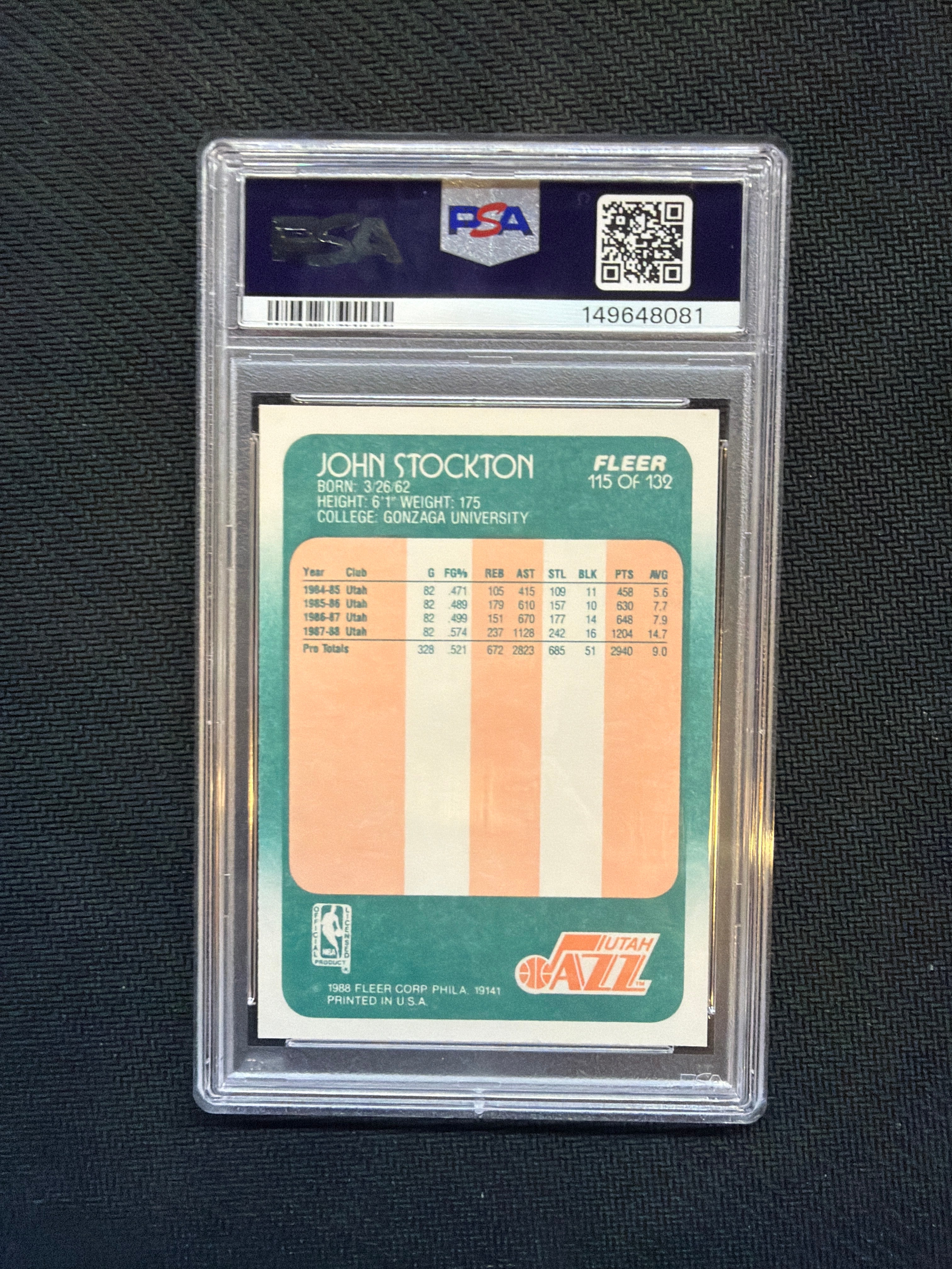 1988 Fleer John Stockton #115 Rookie PSA 9