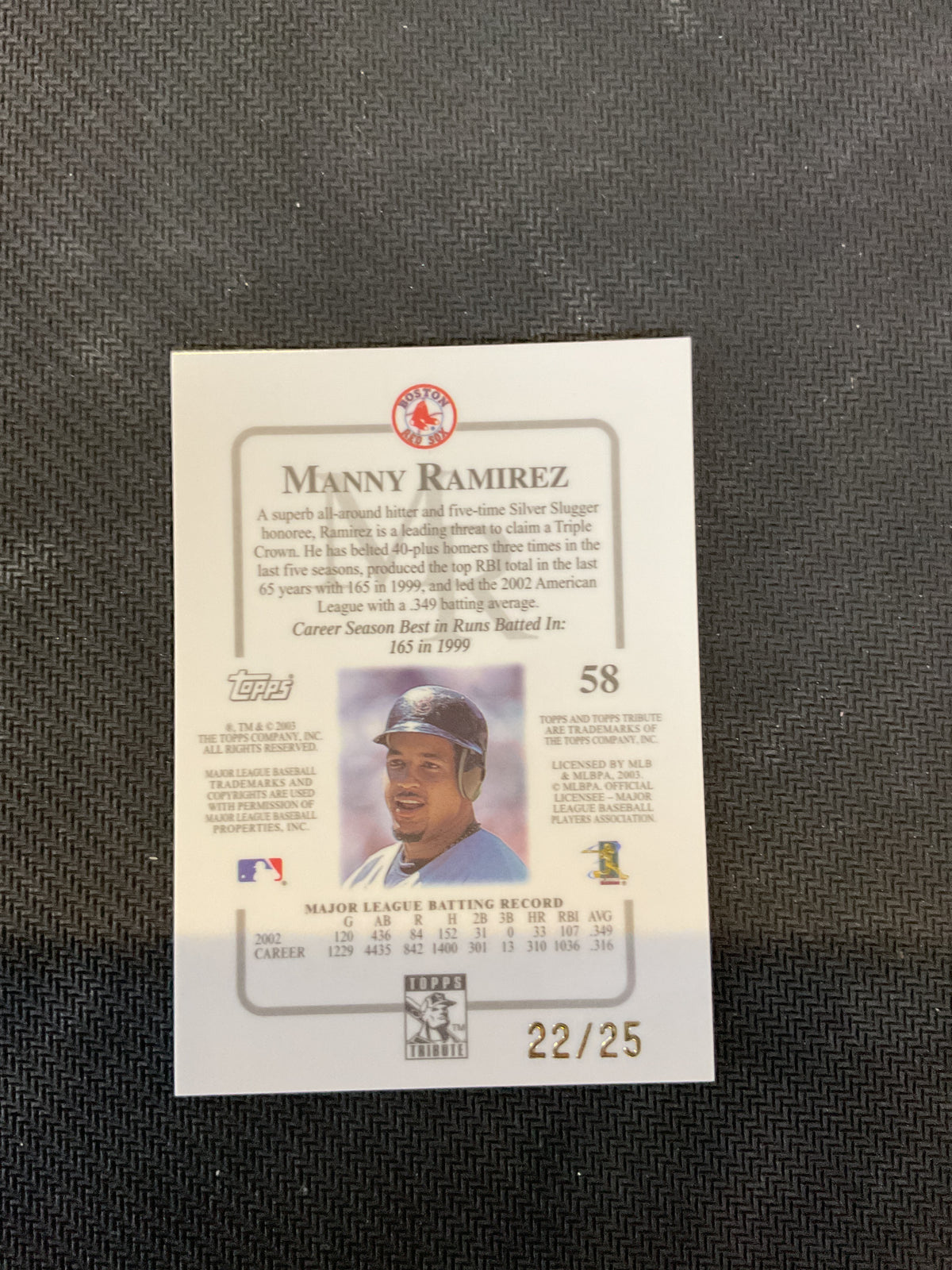 2003 Topps Tribute Contemporary #58 Manny Ramirez Gold #/25