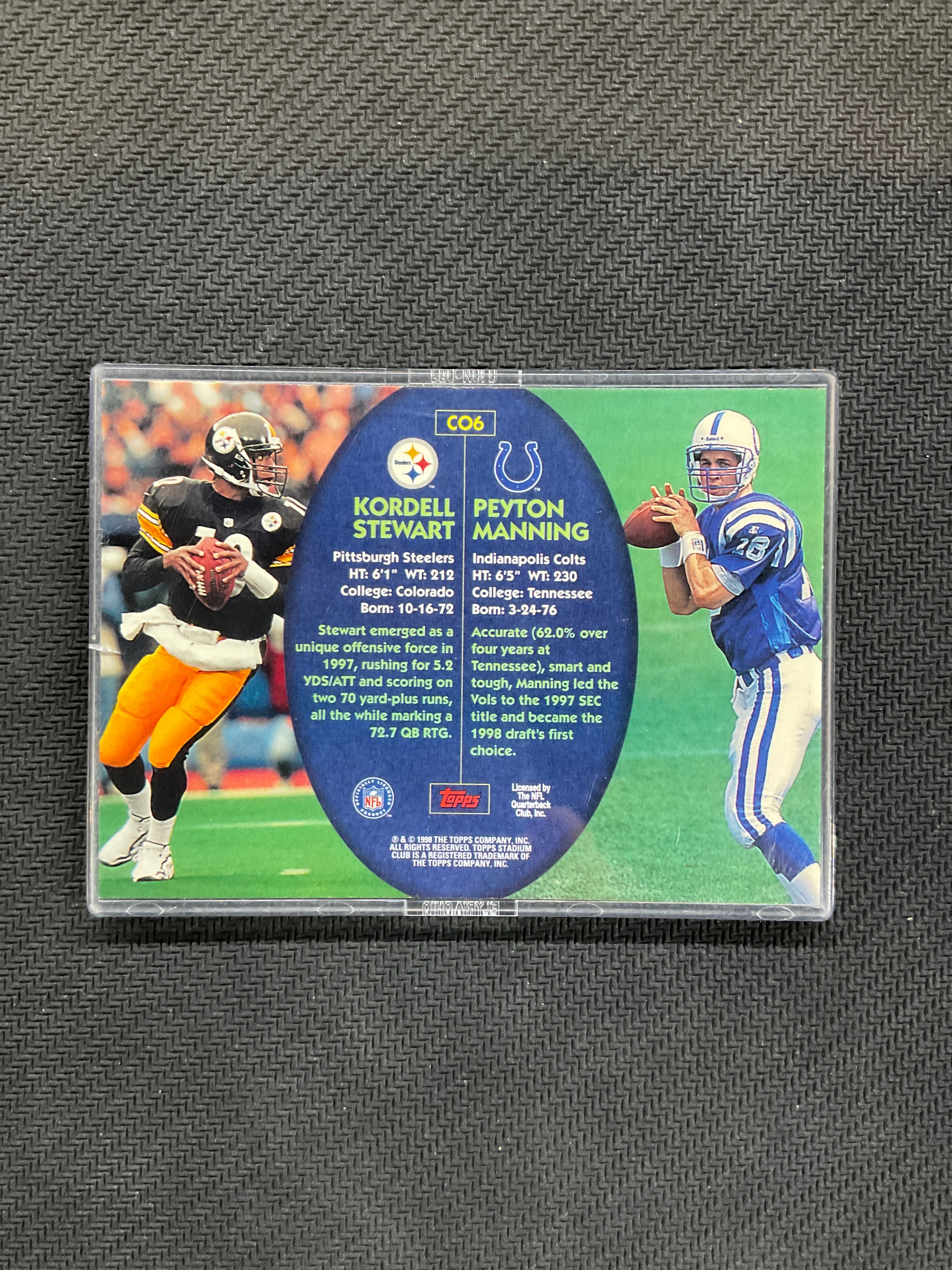 1998 Topps Stadium Club Co-Signers Peyton Manning / Kordell Stewart Rookie Auto Colts