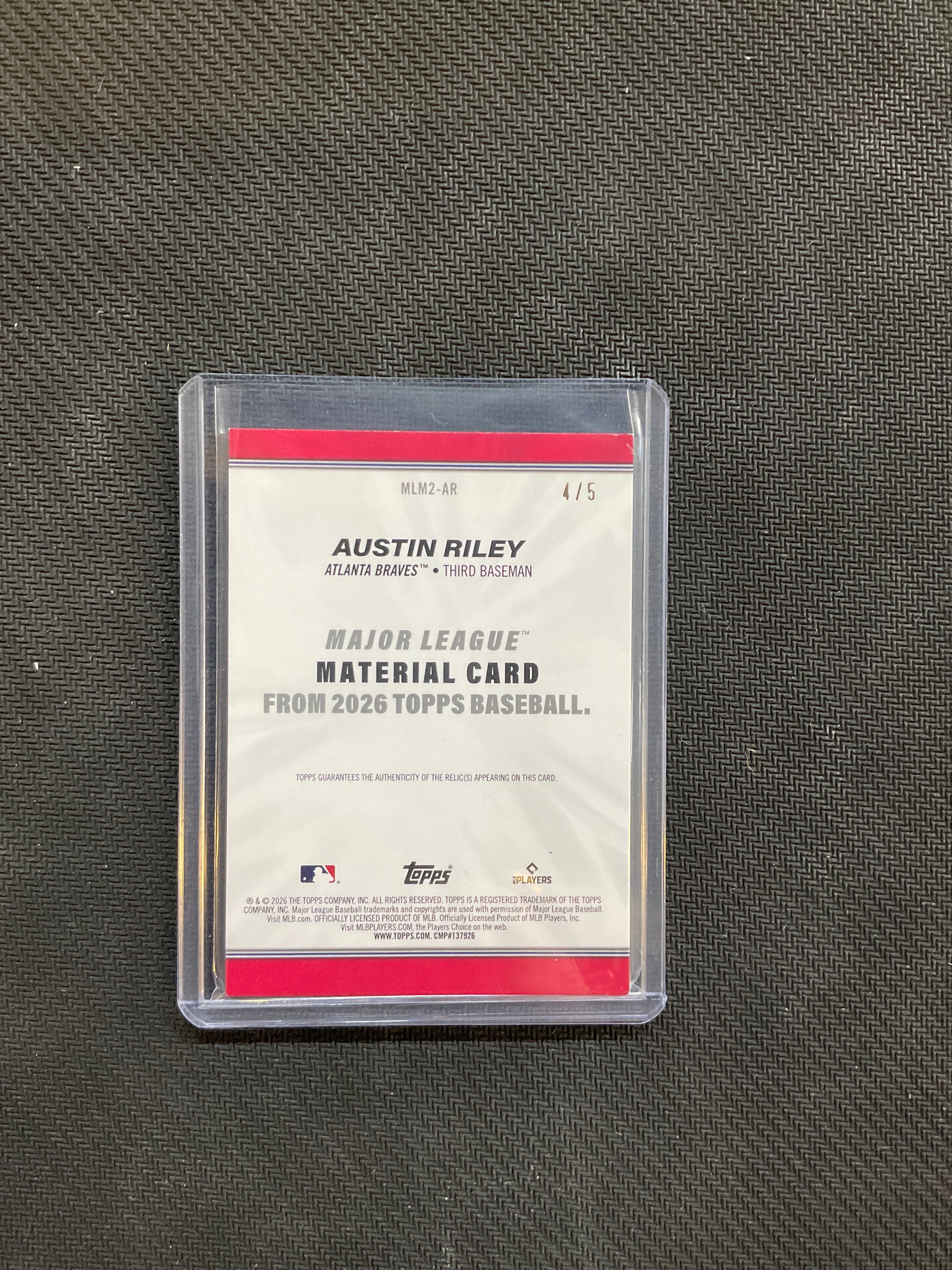 2026 Topps Austin Riley Major League Material Patch Red /5 Braves