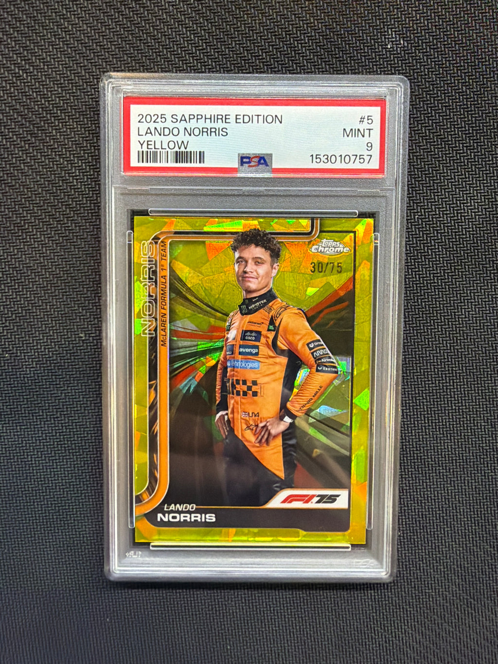 2025 Topps Chrome F1 Sapphire Lando Norris Yellow /75 PSA 9