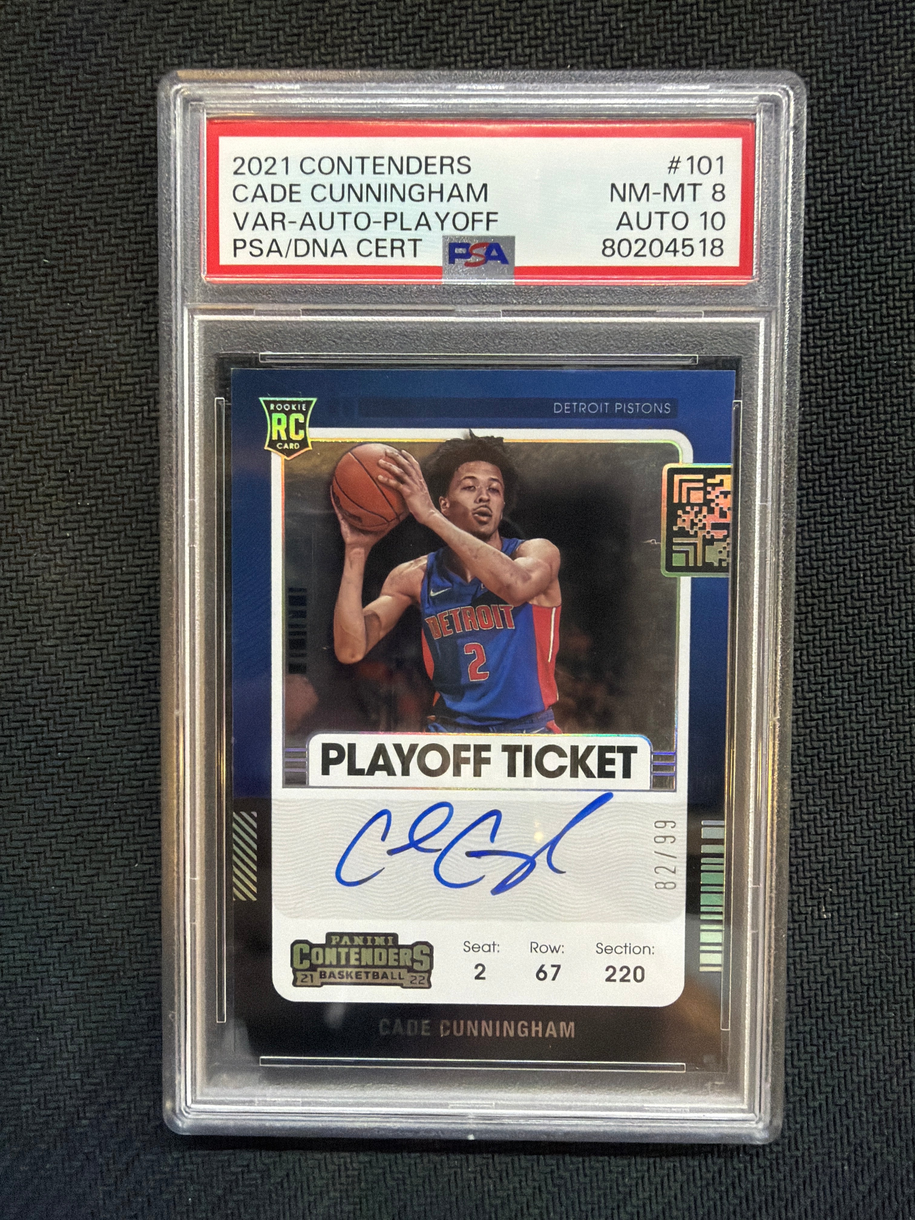 2021 Contenders Cade Cunningham Variation Rookie Auto Playoff /99 PSA 8 Auto 10