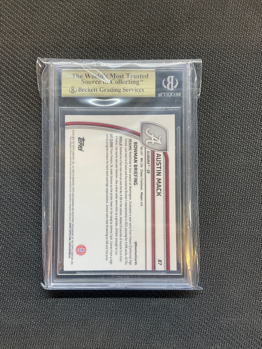 2024 Bowman U Sapphire Austin Mack Rookie BGS 9.5 Alabama