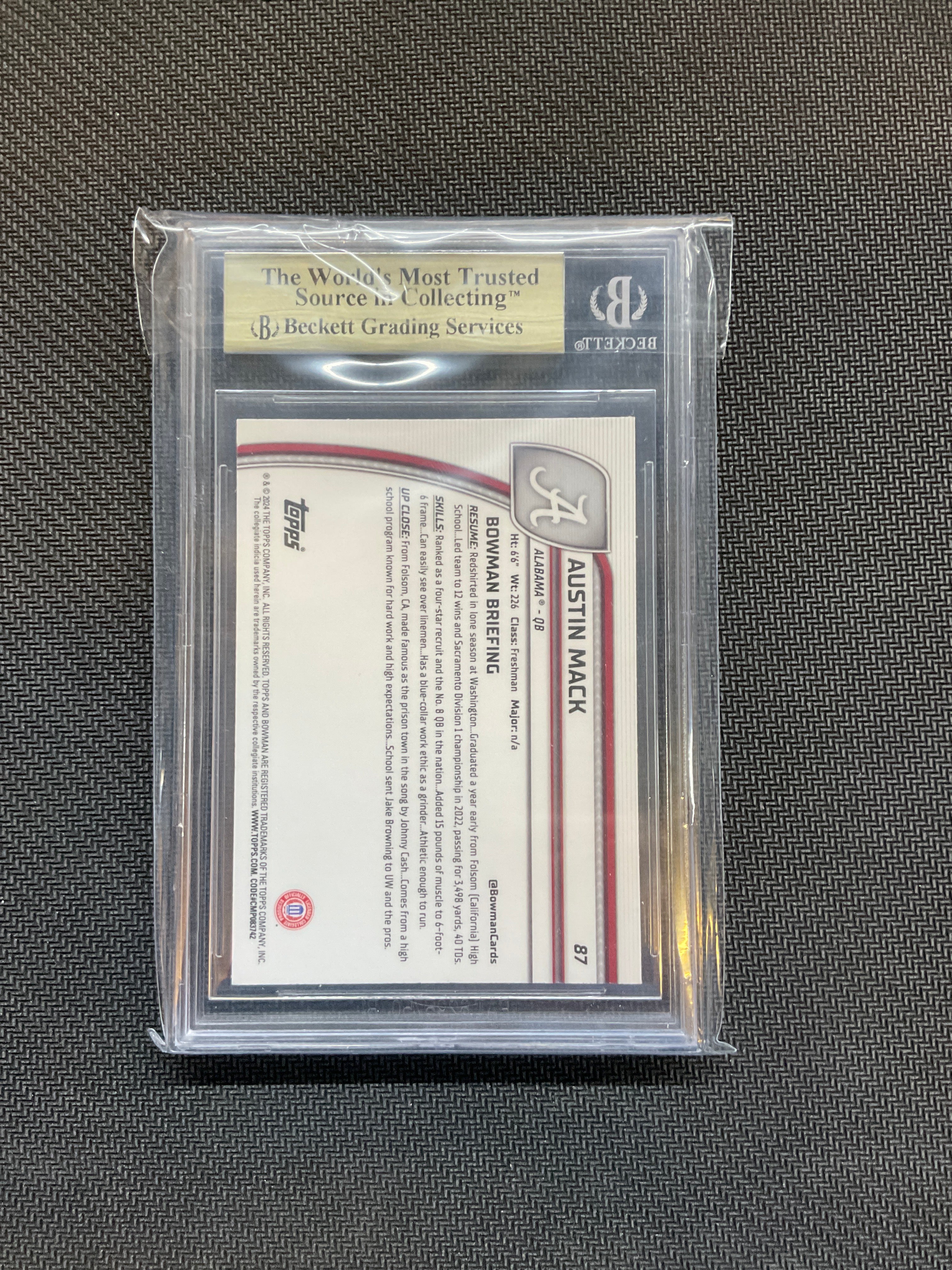 2024 Bowman U Sapphire Austin Mack Rookie BGS 9.5 Alabama