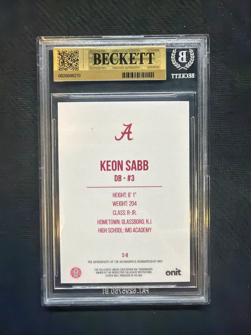 2025 Onit Alabama Keon Sabb Shimmer Auto BGS 9.5 Alabama