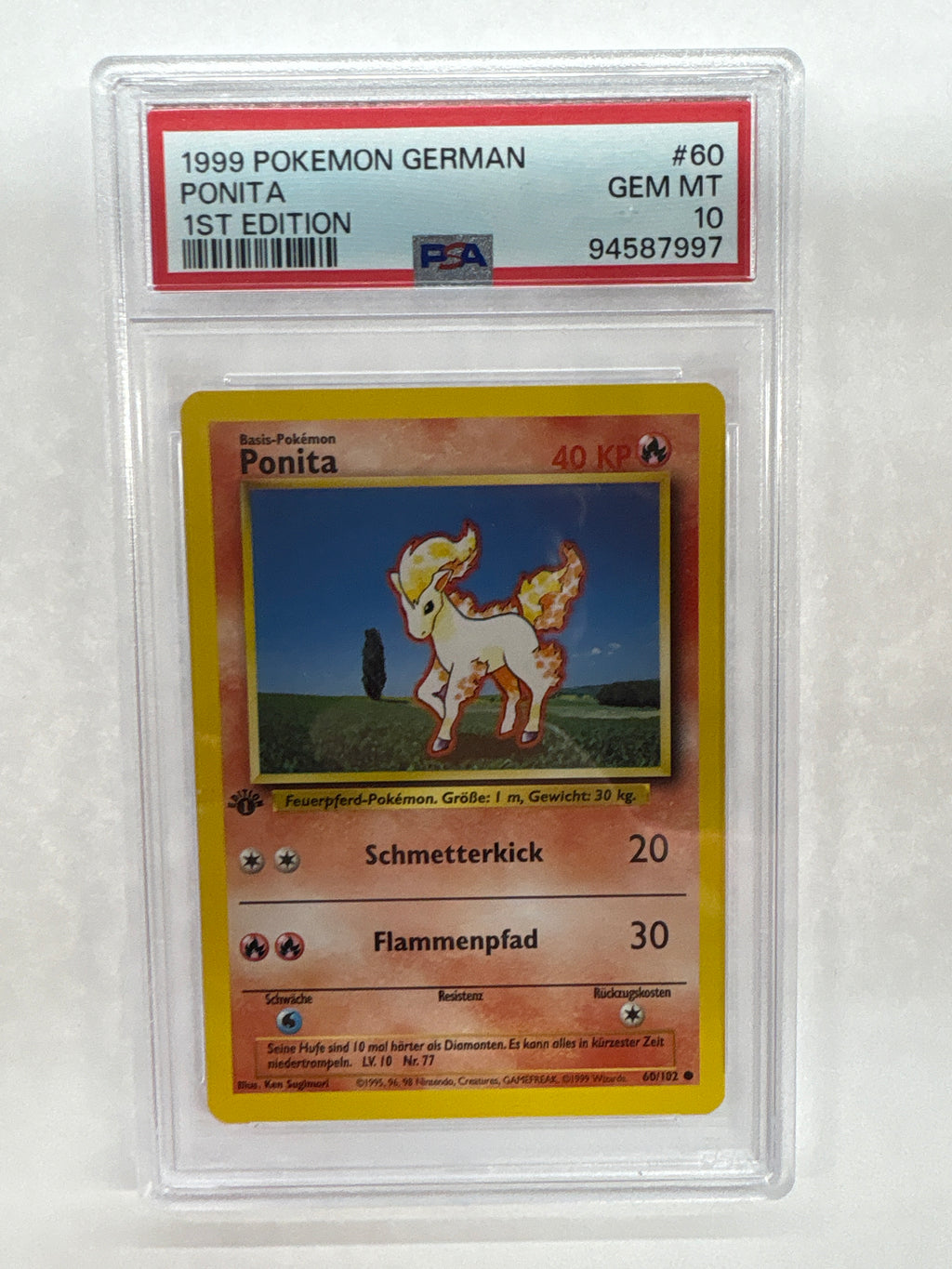 1999 German Pokemon 1st Edition Ponita (Ponyta) 60 PSA 10