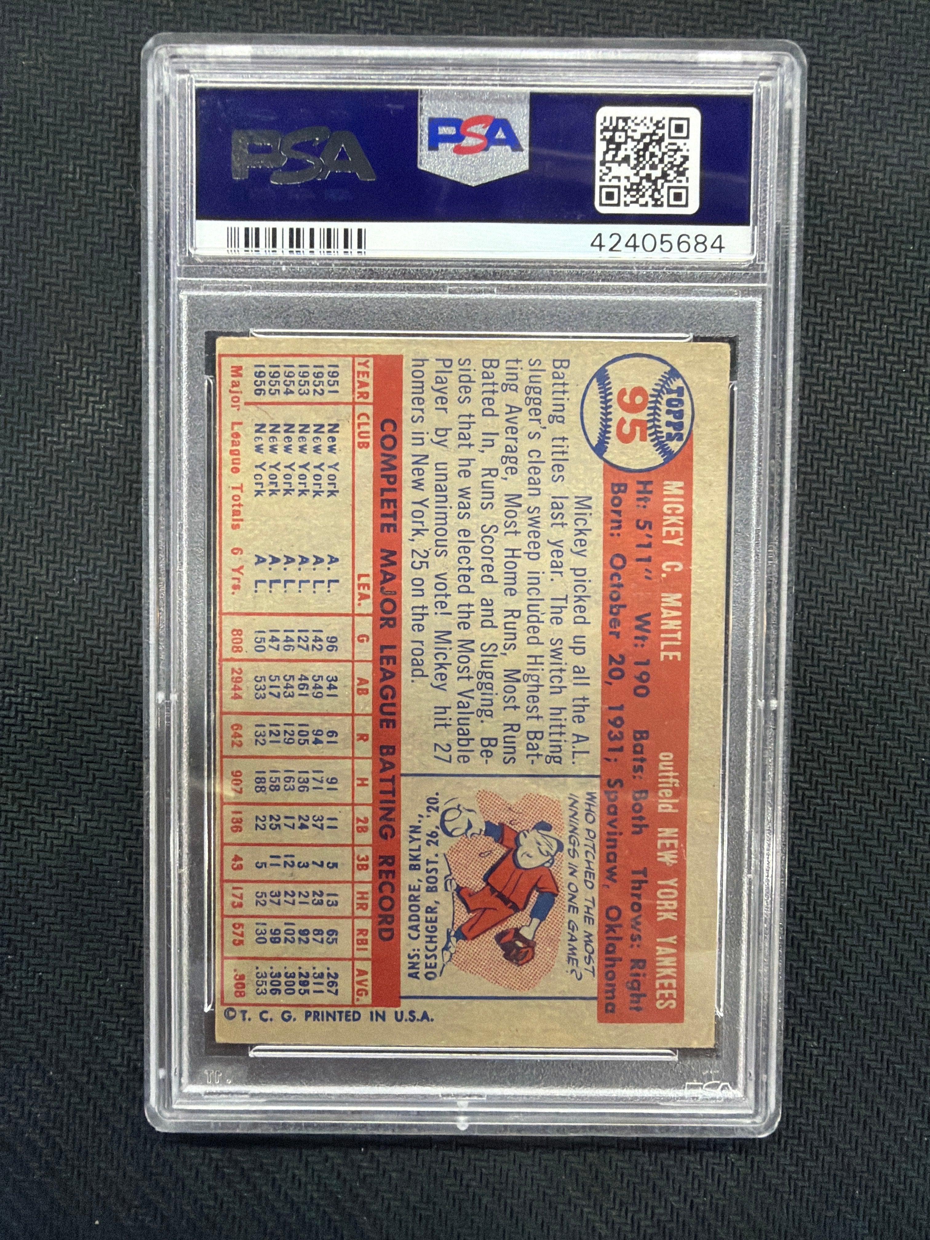 1957 Topps Mickey Mantle PSA 4 Yankees