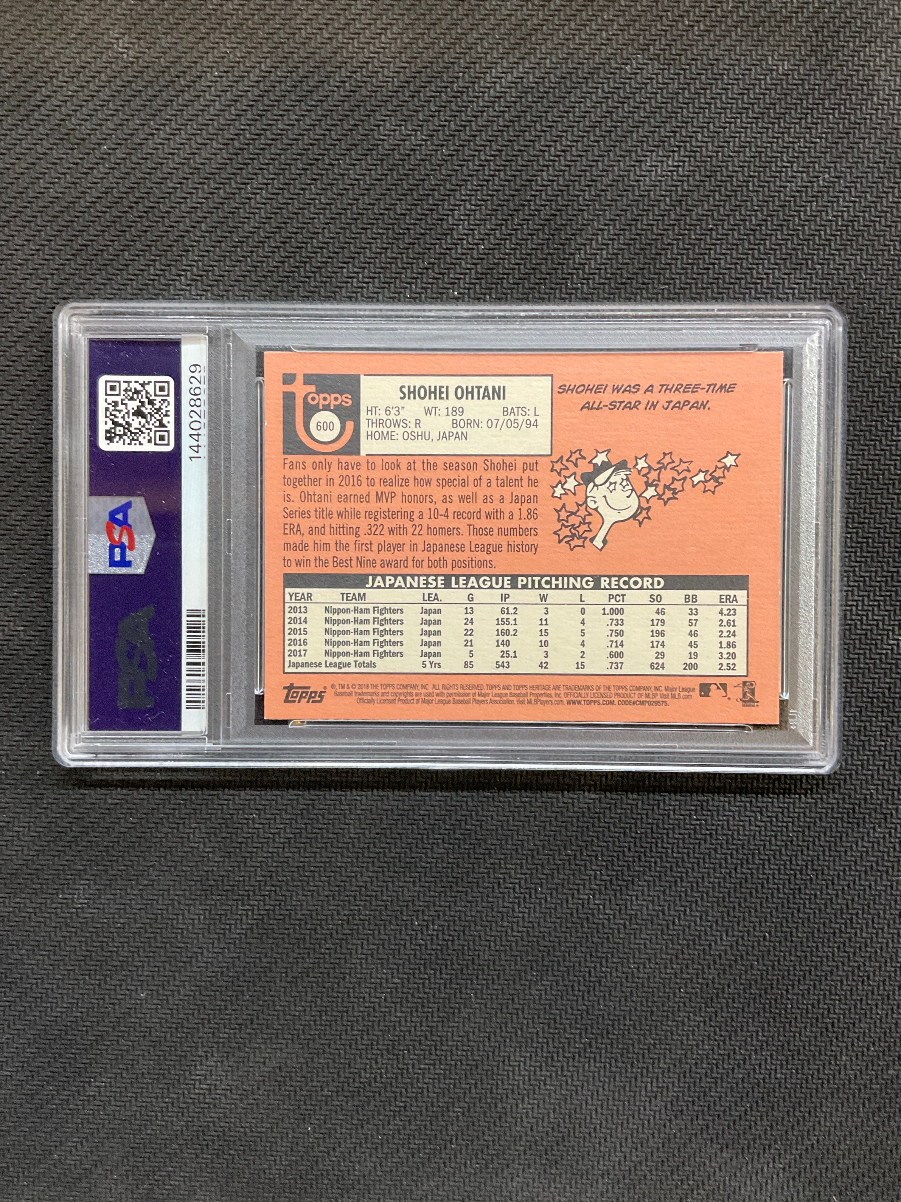 2018 Topps Heritage Shohei Ohtani Rookie #600 PSA 10 629