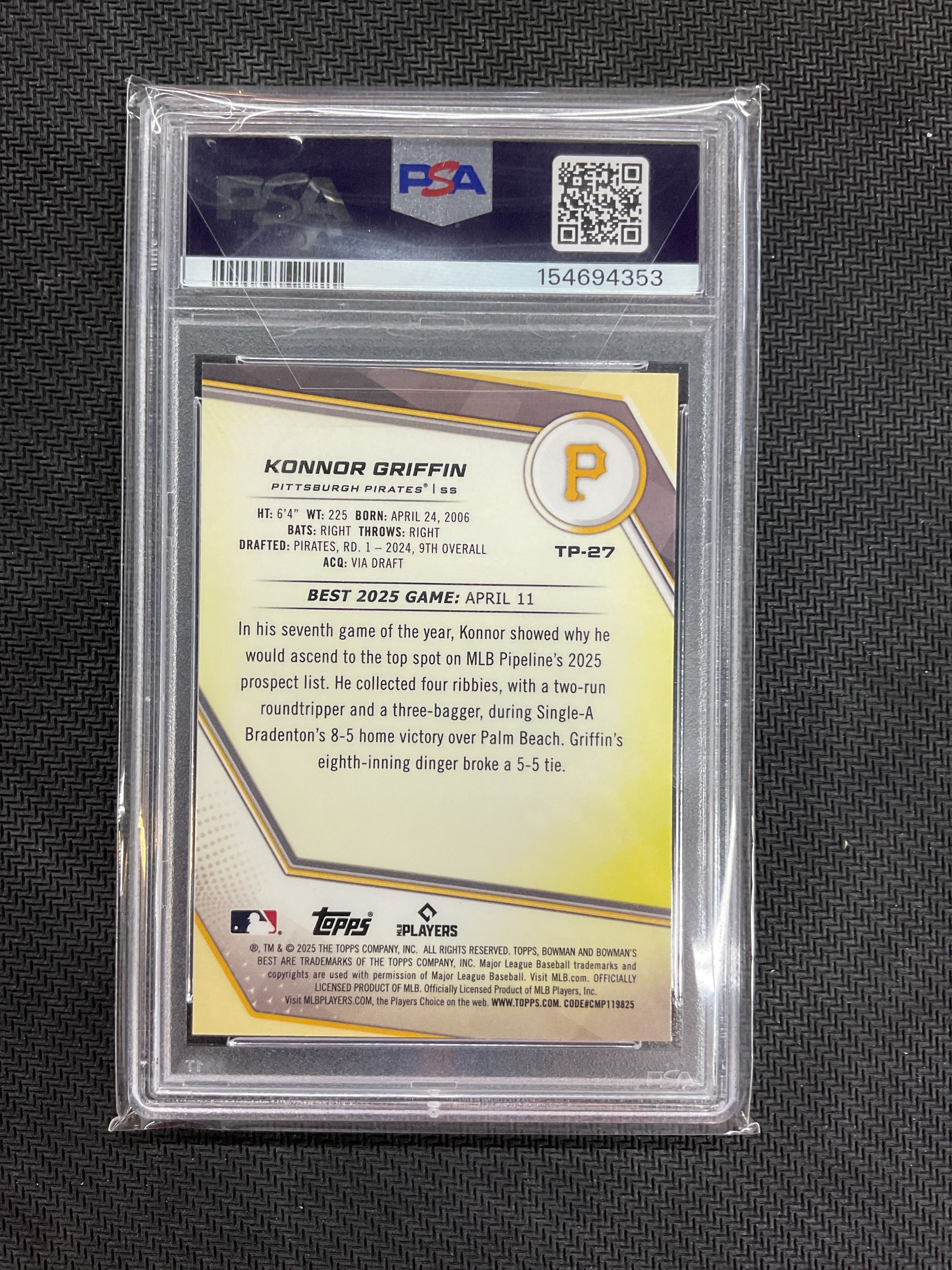2025 Bowman's Best Konnor Griffin Rookie PSA 10 353 Pirates