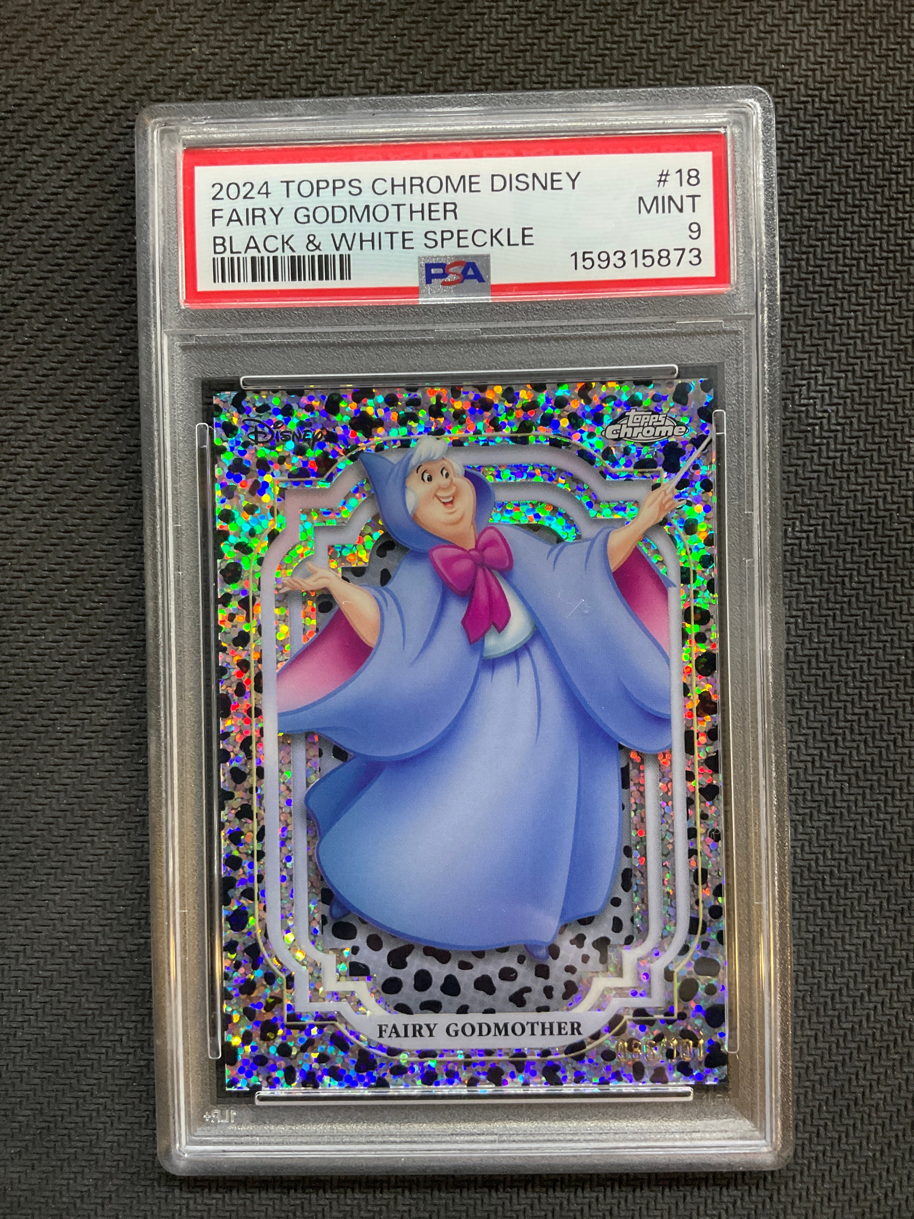 2024 Topps Chrome Disney Fairy Godmother Black & White Speckle /101 PSA 9