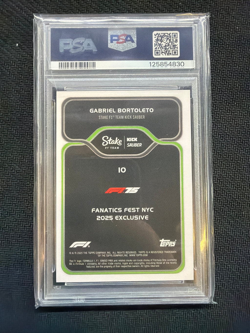 2025 Topps F1 Fanatics Fest Gabriel Bortoleto Taxi Gold /50 PSA 10 Rookie