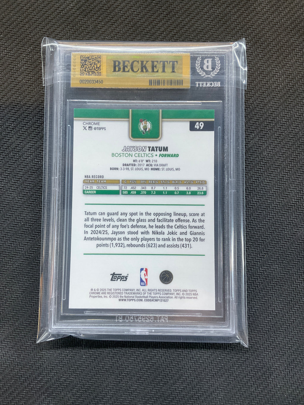 2025/26 Topps Chrome Jayson Tatum XFractor BGS 9.5 Celtics