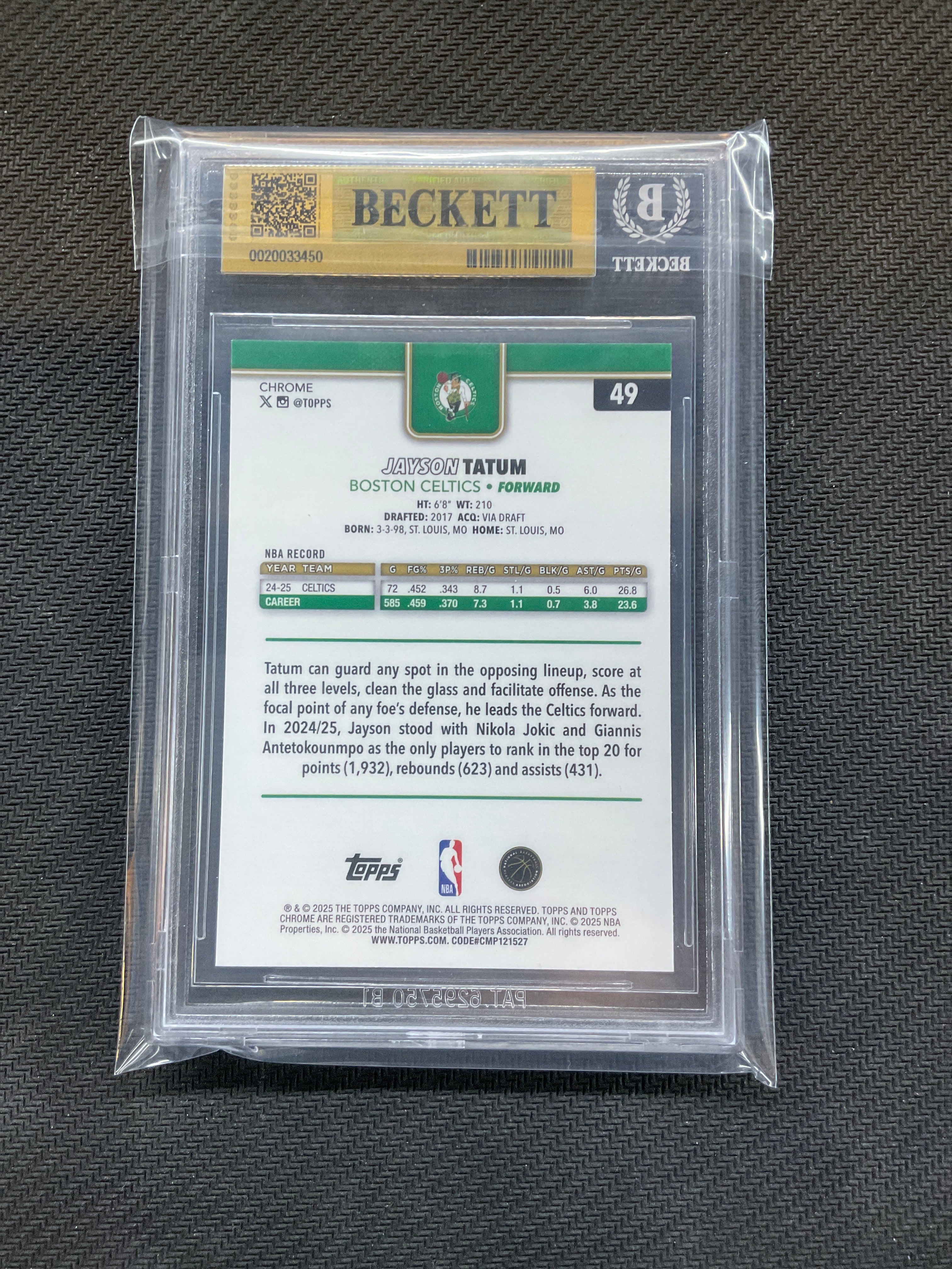 2025/26 Topps Chrome Jayson Tatum XFractor BGS 9.5 Celtics