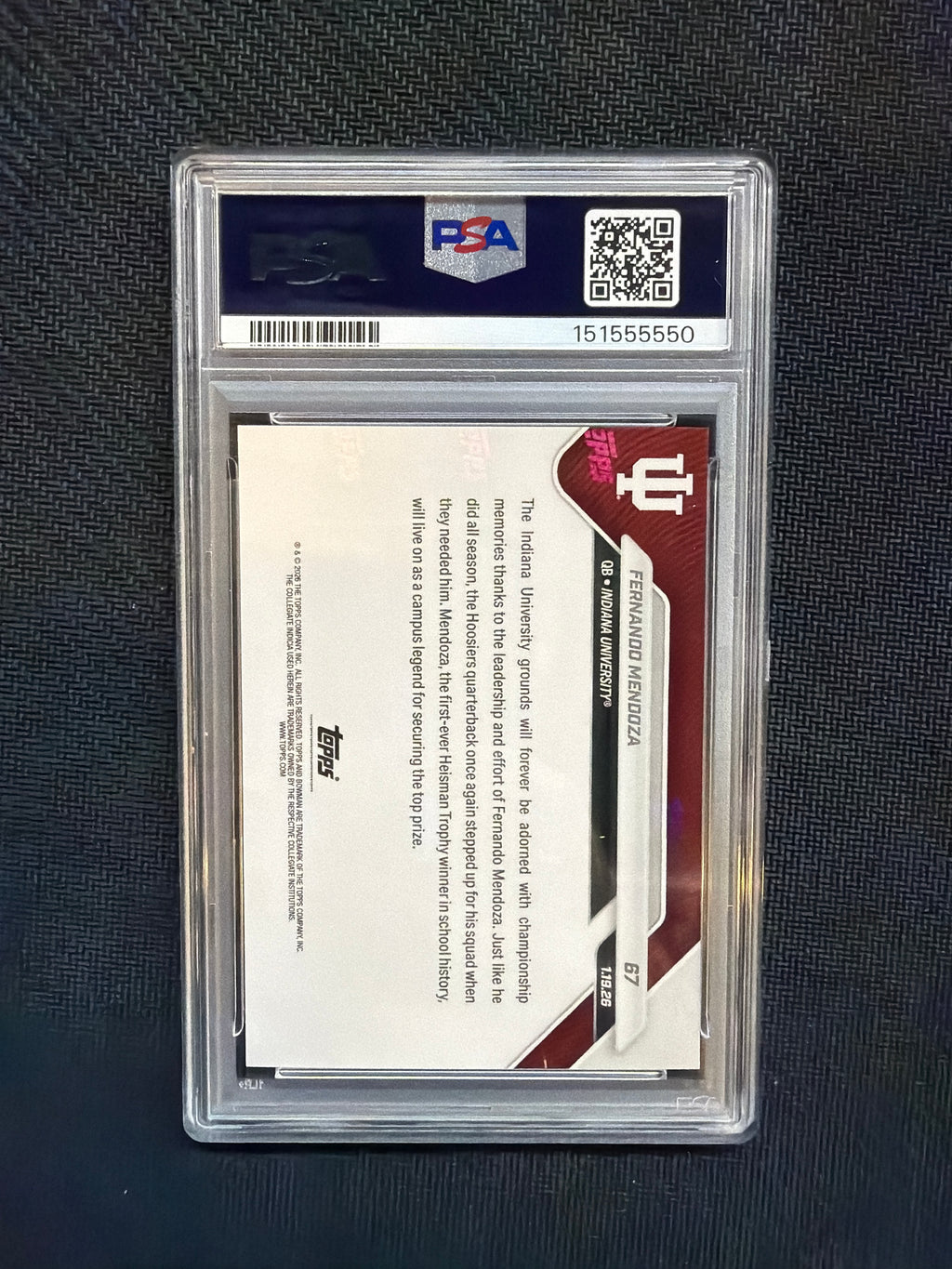 2025 Bowman U Now Fernando Mendoza Rookie #67 PSA 10 Indiana 550