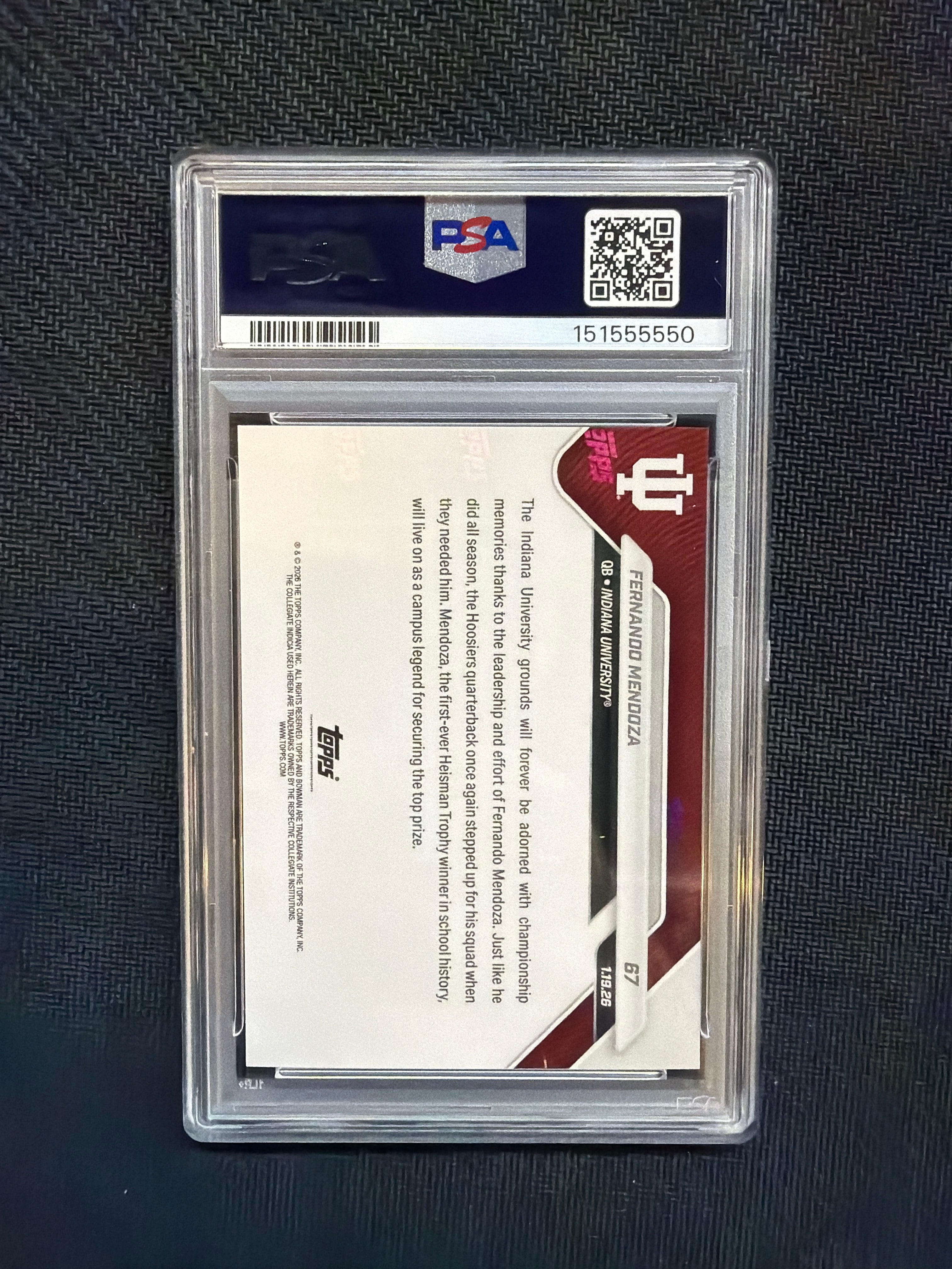 2025 Bowman U Now Fernando Mendoza Rookie #67 PSA 10 Indiana 550
