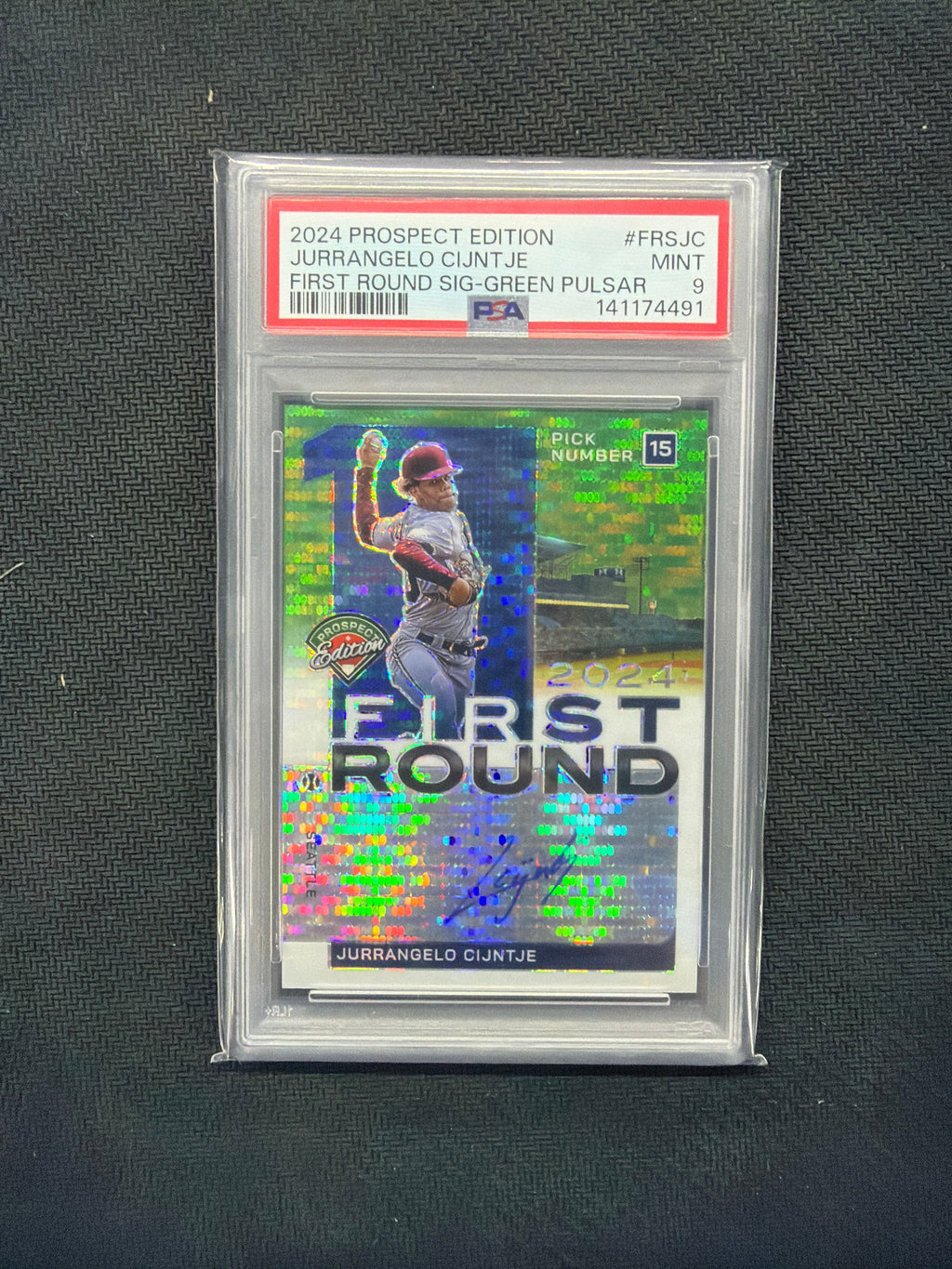 2024 Prospect Edition Jurrangelo Cijntje First Round Signature Green Pulsar /25 PSA 9