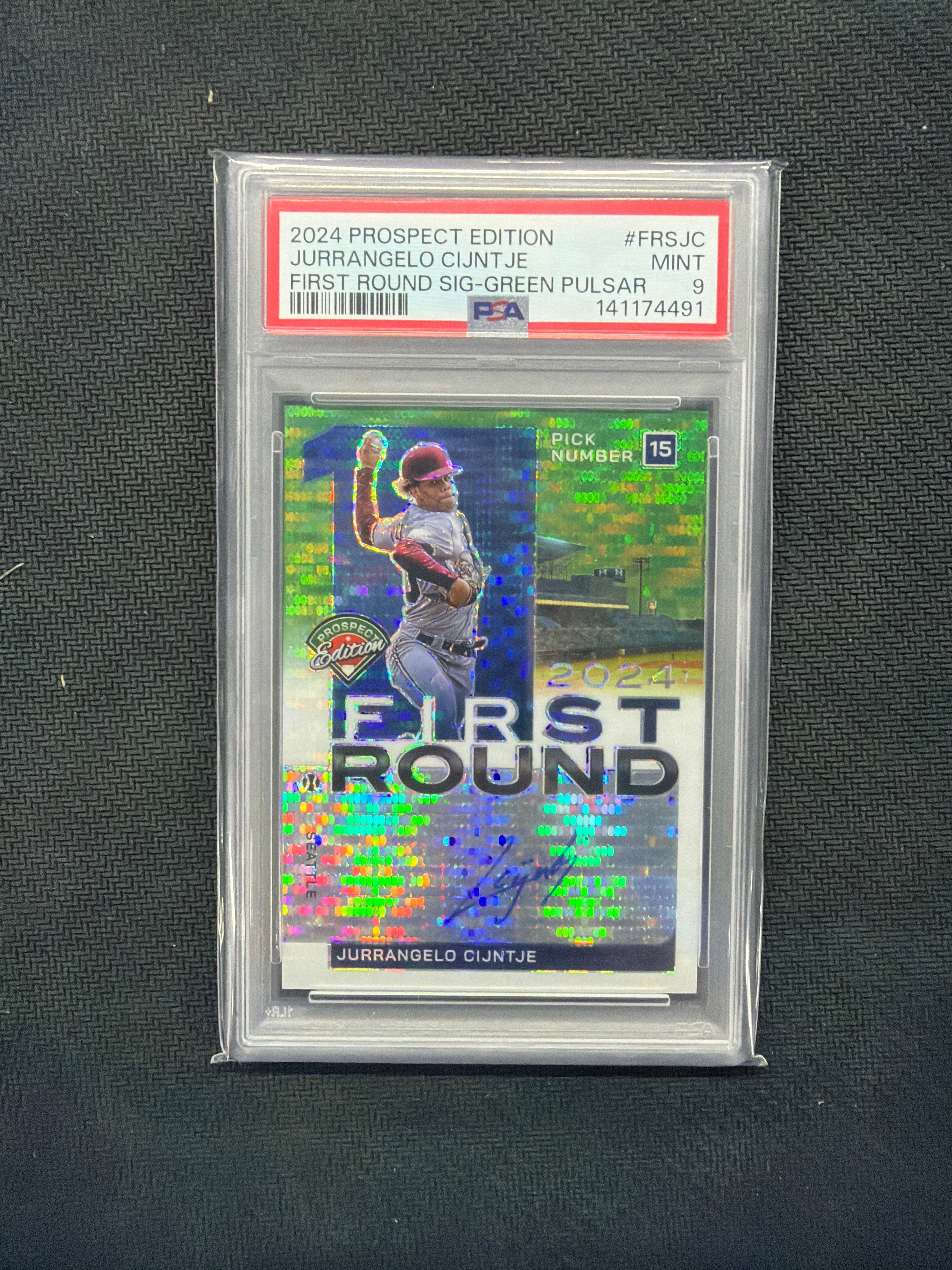 2024 Prospect Edition Jurrangelo Cijntje First Round Signature Green Pulsar /25 PSA 9