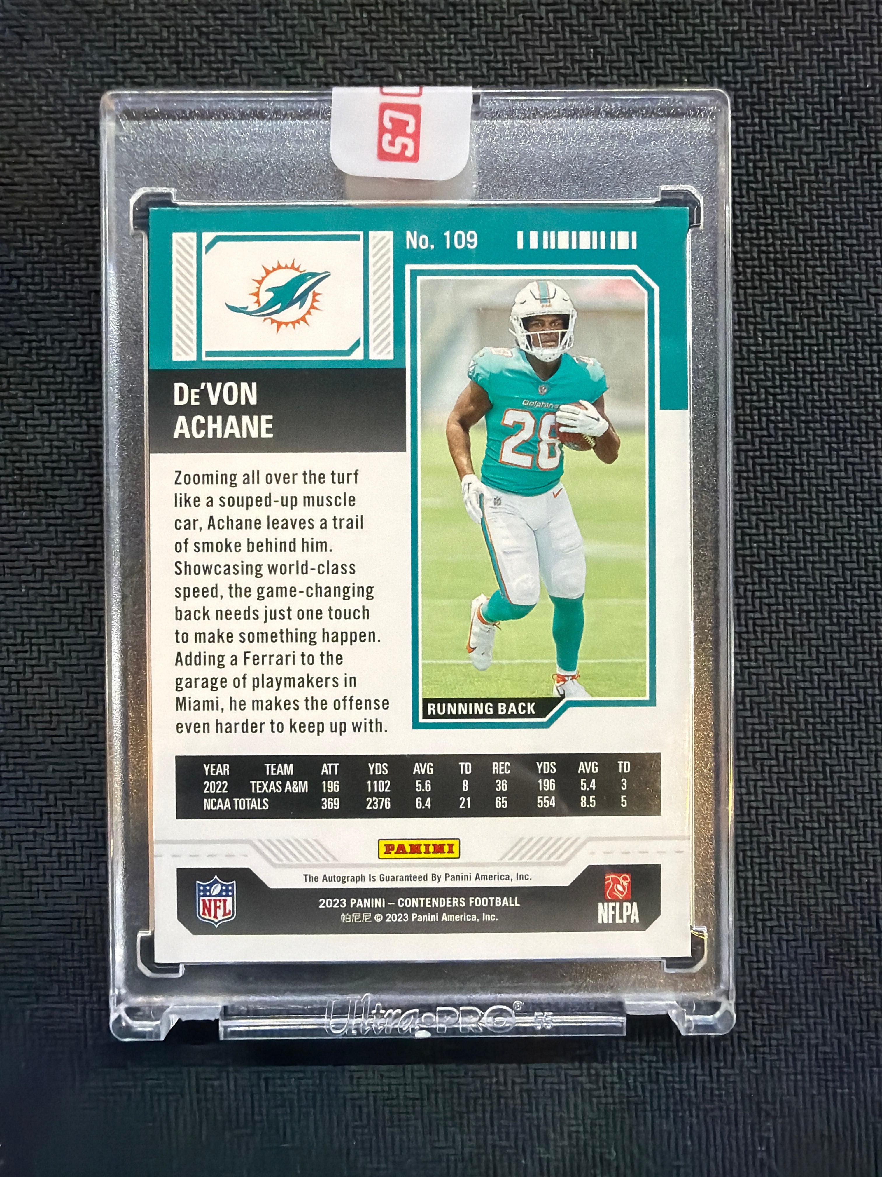 2023 Panini Contenders De'Von Achane Rookie Auto /23 Dolphins