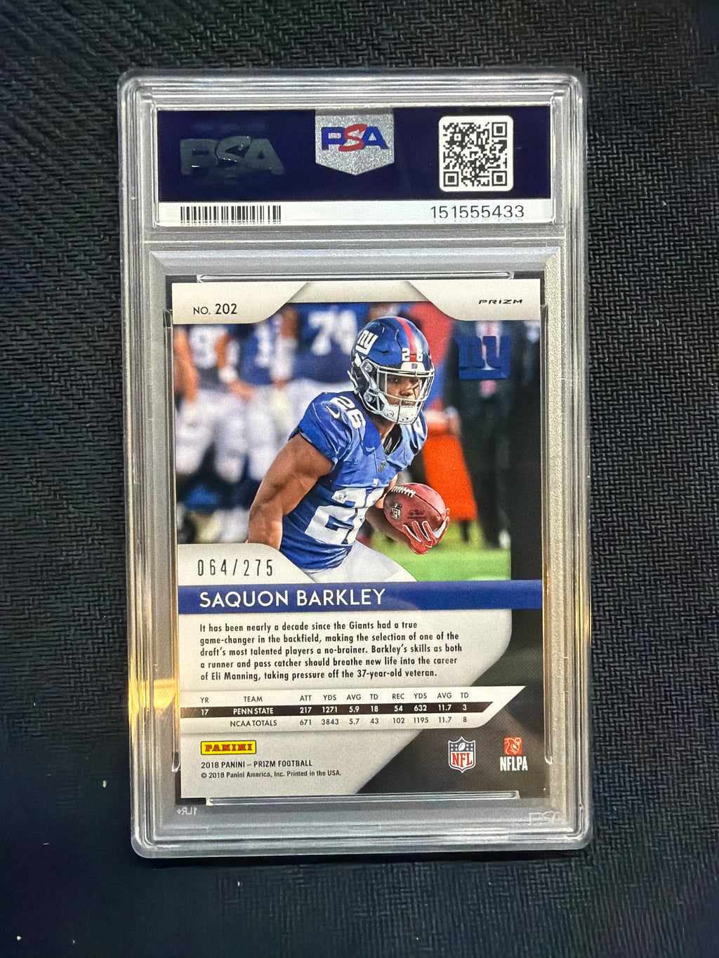 2018 Panini Prizm Saquon Barkley Hyper /275 PSA 8.5 Rookie